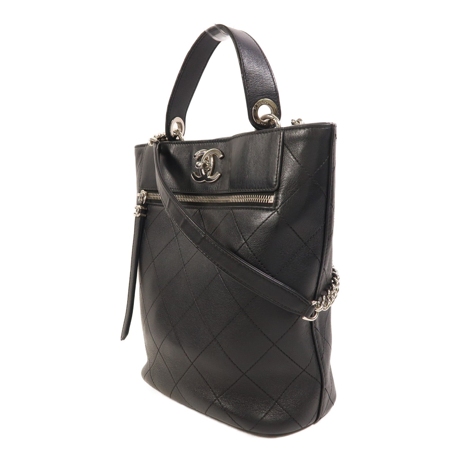 CHANEL 牛皮皮革2 Way Shoulder銀扣手挽肩背兩用袋