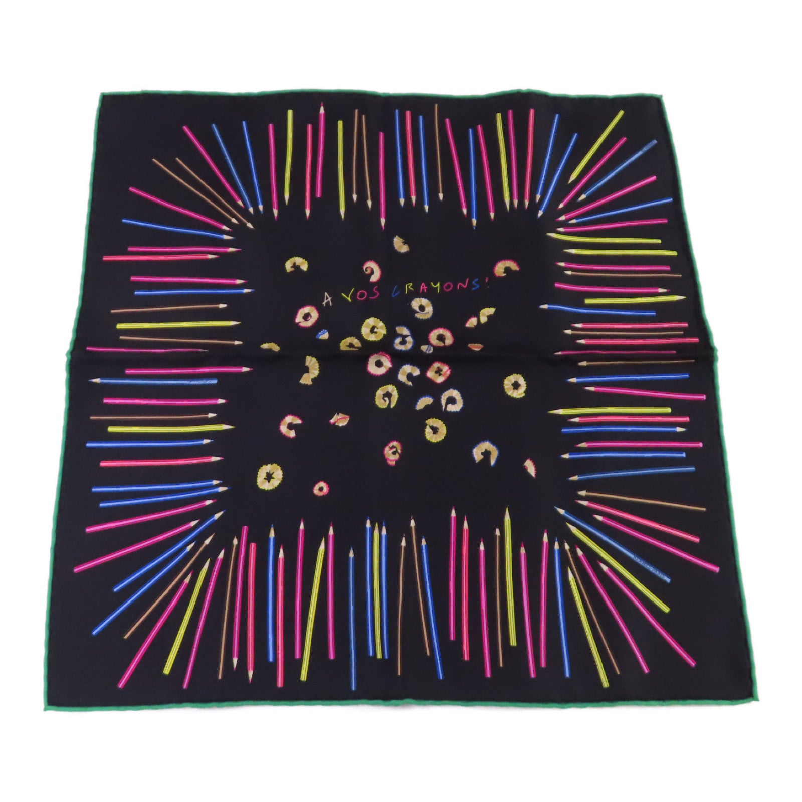 HERMES 絲質40x40 Scarf絲巾黑色/彩色