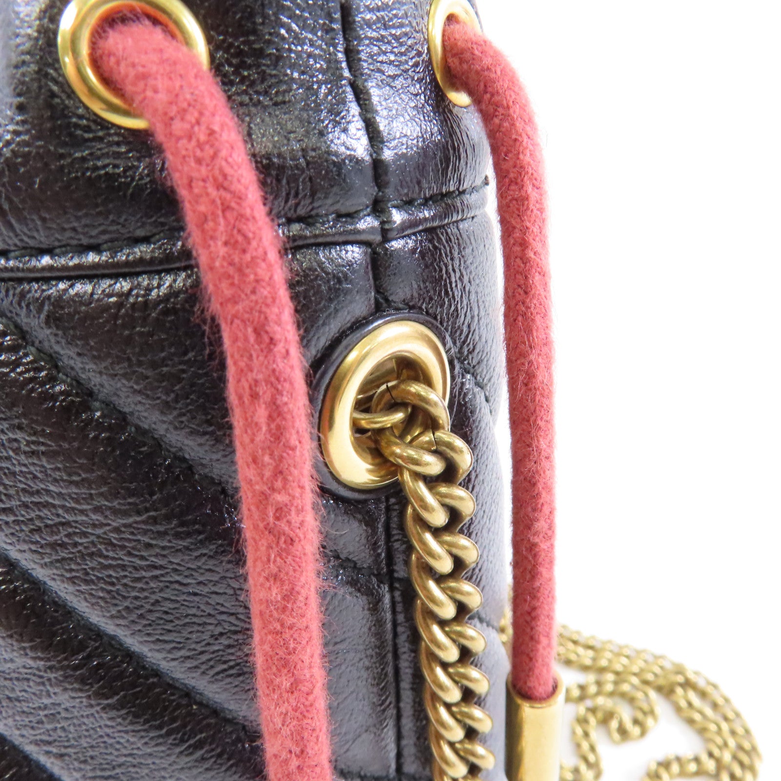 GUCCI 【激減優惠】牛皮皮革GG Marmont金扣鏈帶肩背袋黑色