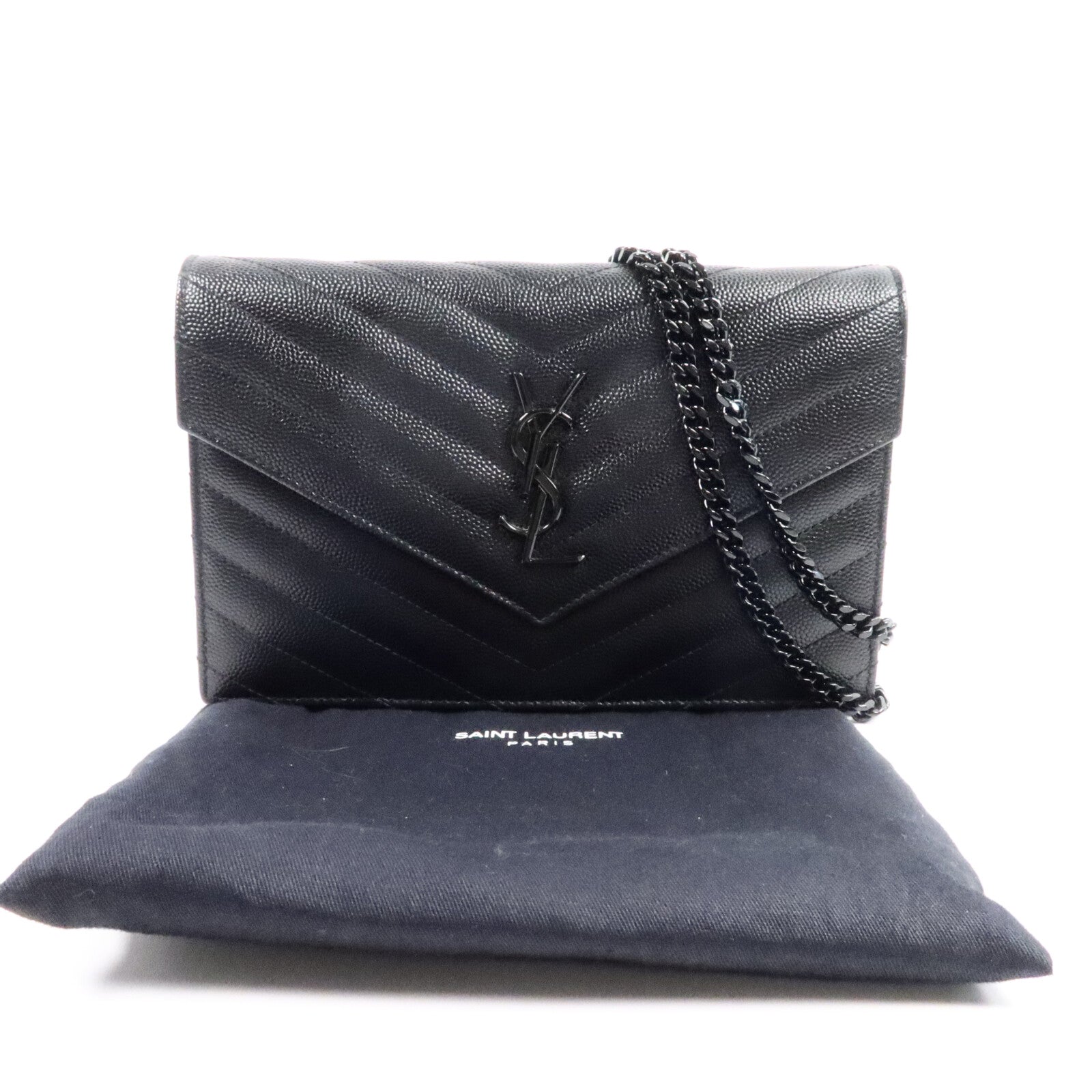 SAINT LAURENT 牛皮皮革Cassandre Envelope Chain Wallet鏈帶肩背袋