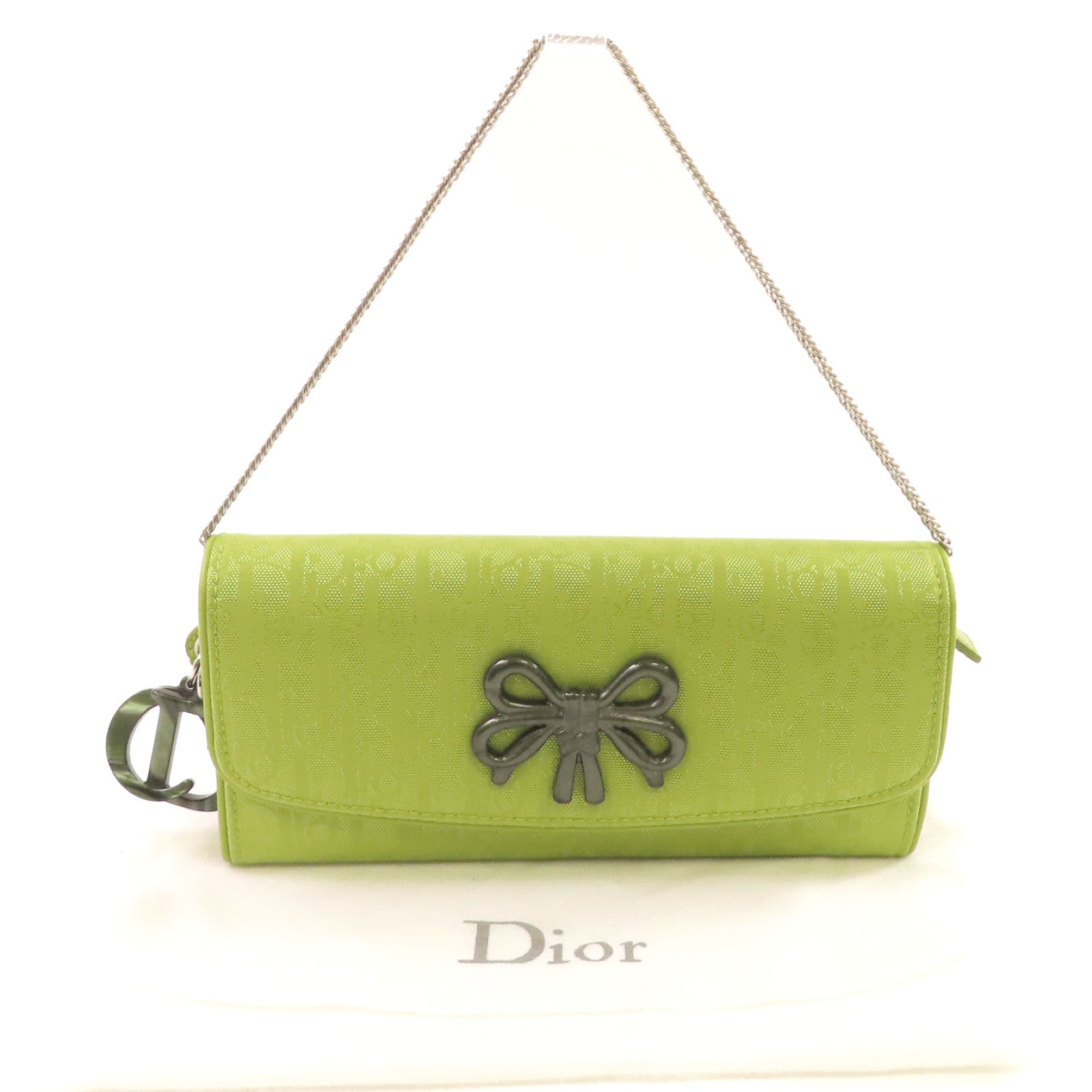 Dior 塗層帆布Wallet On Chain銀扣鏈帶錢包手挽袋青綠色