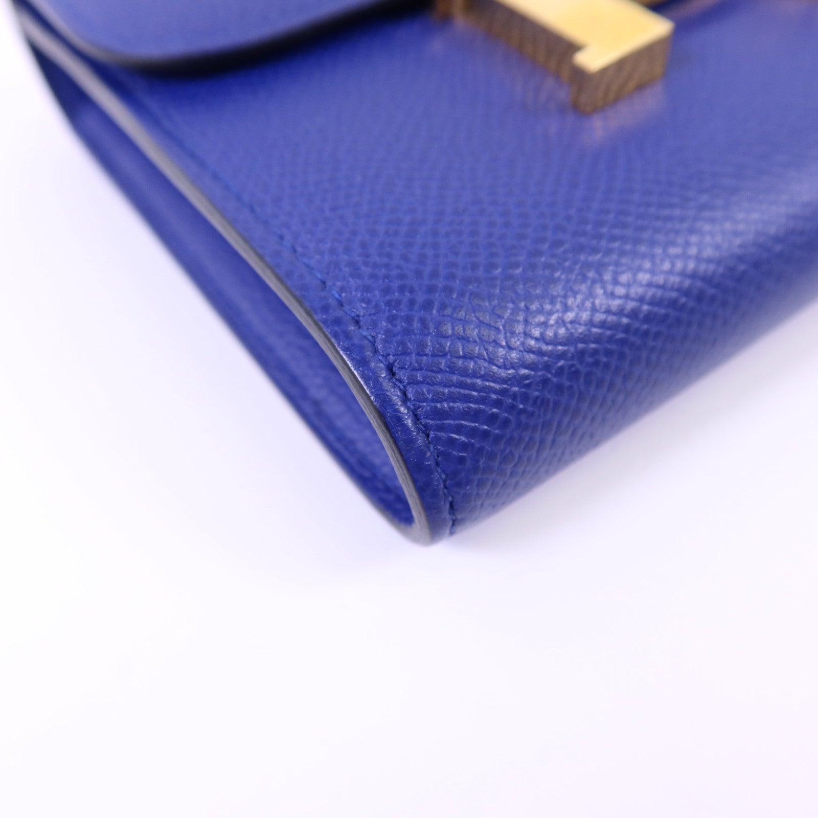 HERMES Epsom皮革Constance金扣錢包Bleu Electrique
