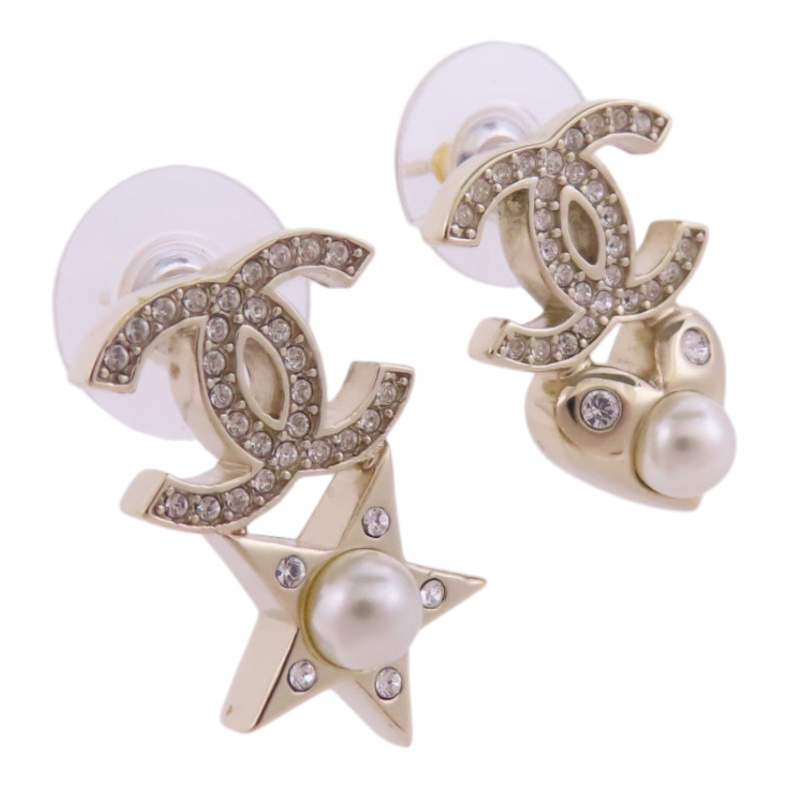 CHANEL 金屬/水鑽/仿珍珠Earrings金扣耳環