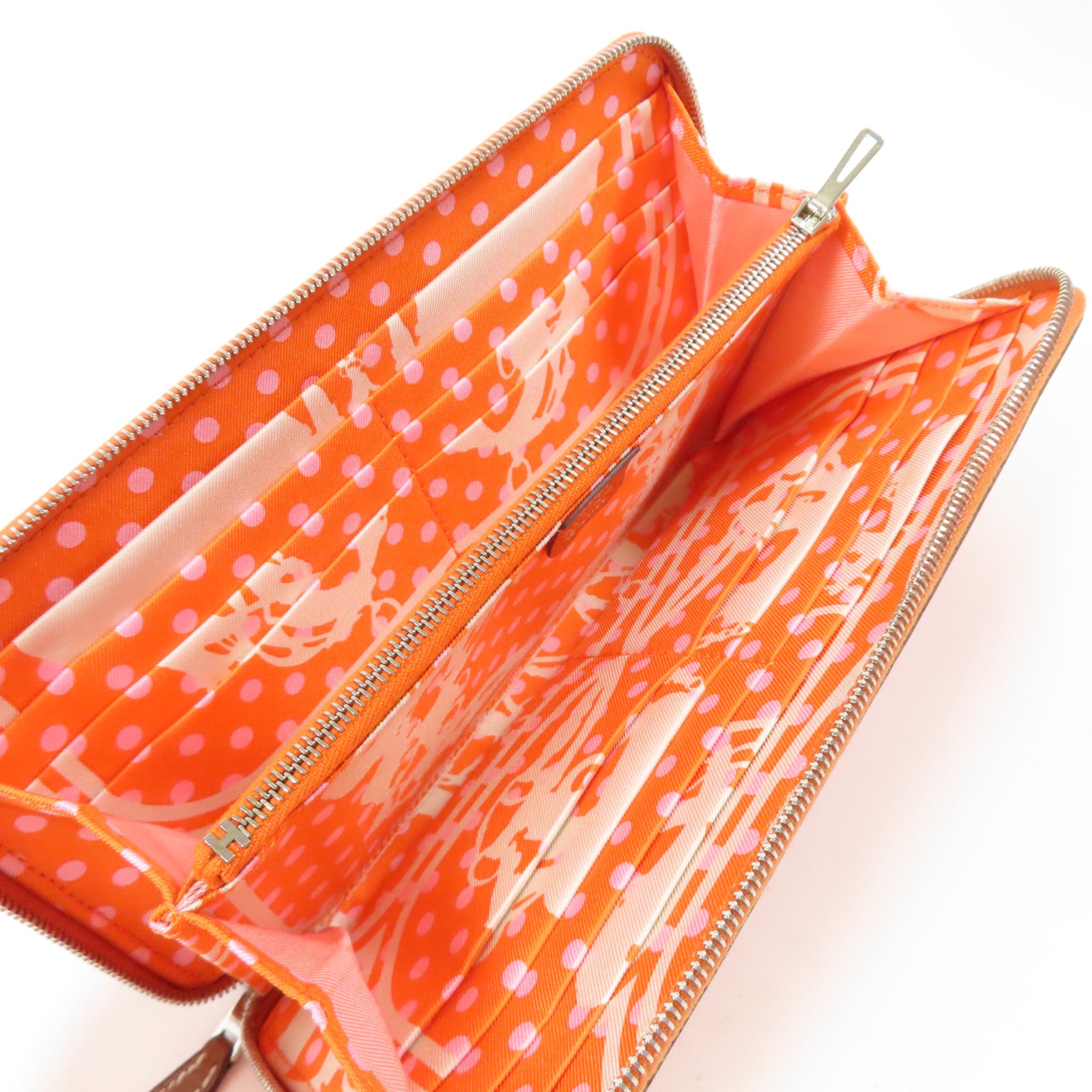 HERMES Epsom皮革Silk In Long Wallet銀扣長錢包Orange