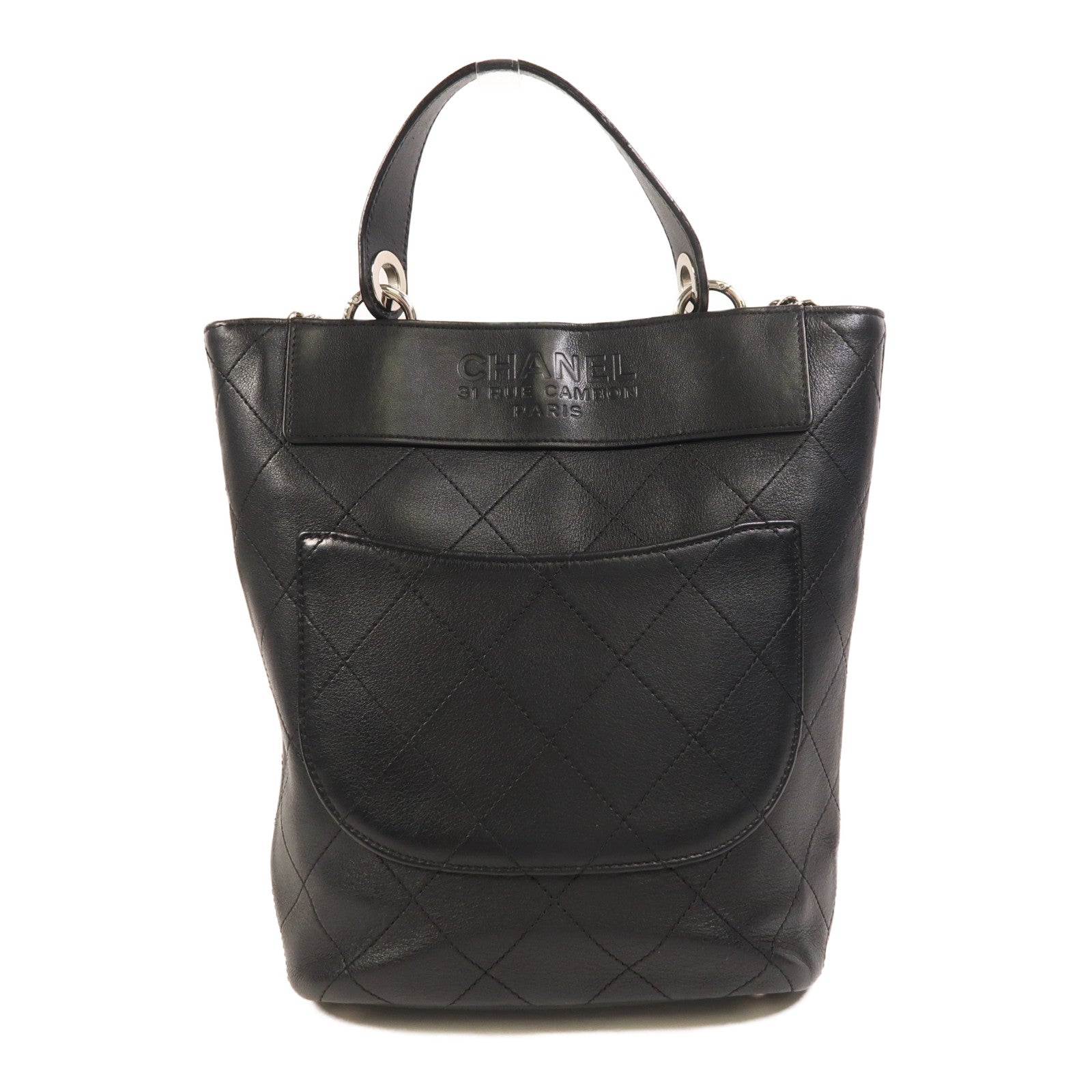 CHANEL 牛皮皮革2 Way Shoulder銀扣手挽肩背兩用袋
