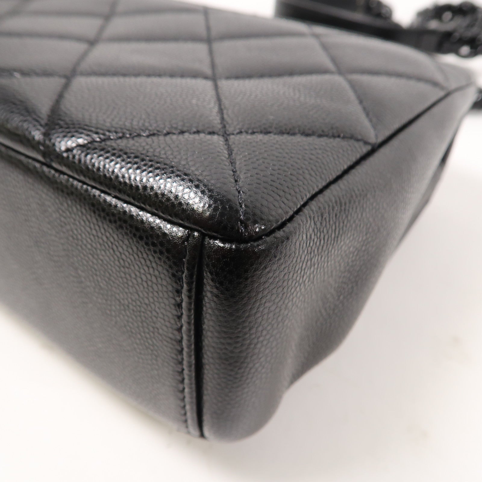 CHANEL 菱格牛皮皮革Chain Shoulder鏈帶肩背袋黑色