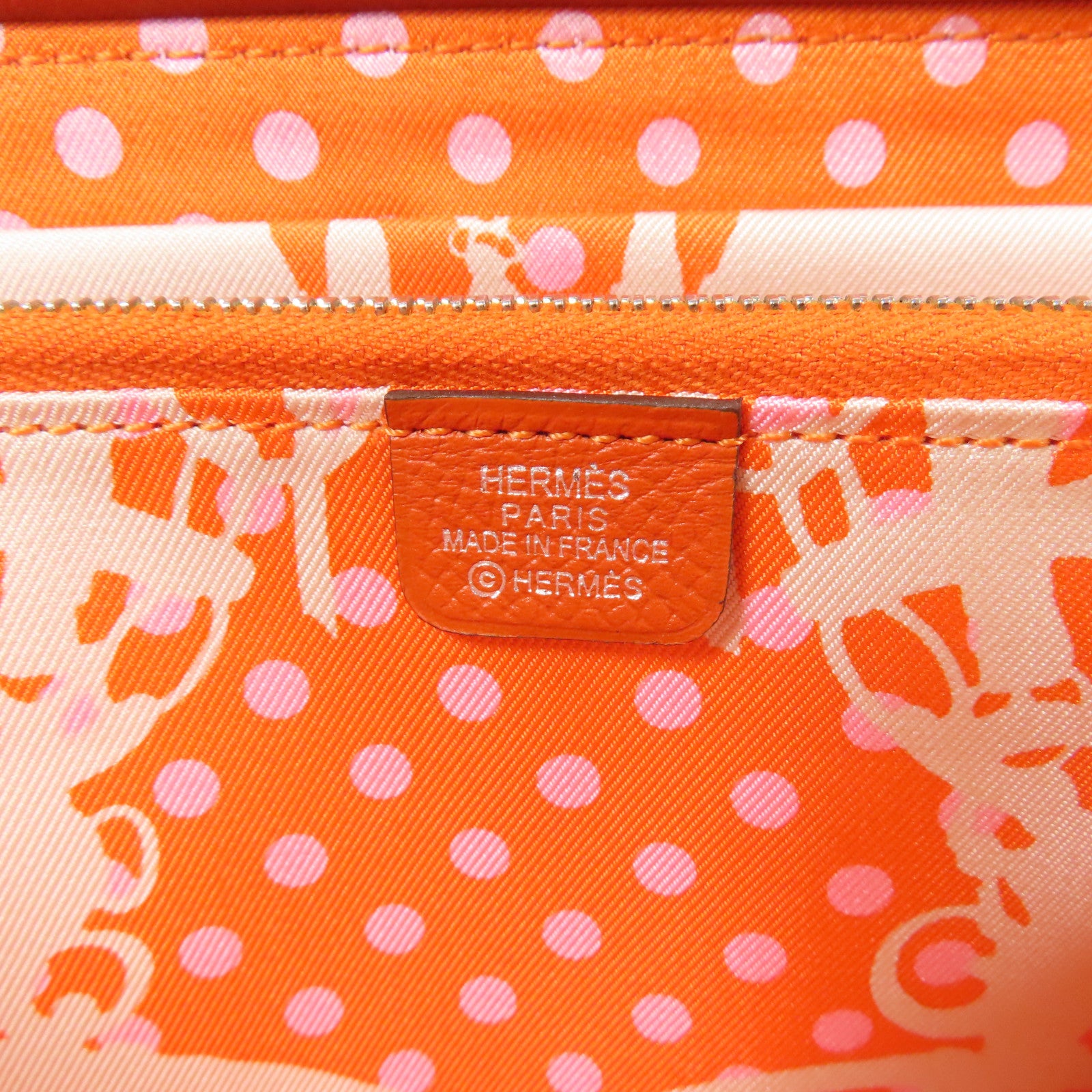 HERMES Epsom皮革Silk In Long Wallet銀扣長錢包Orange