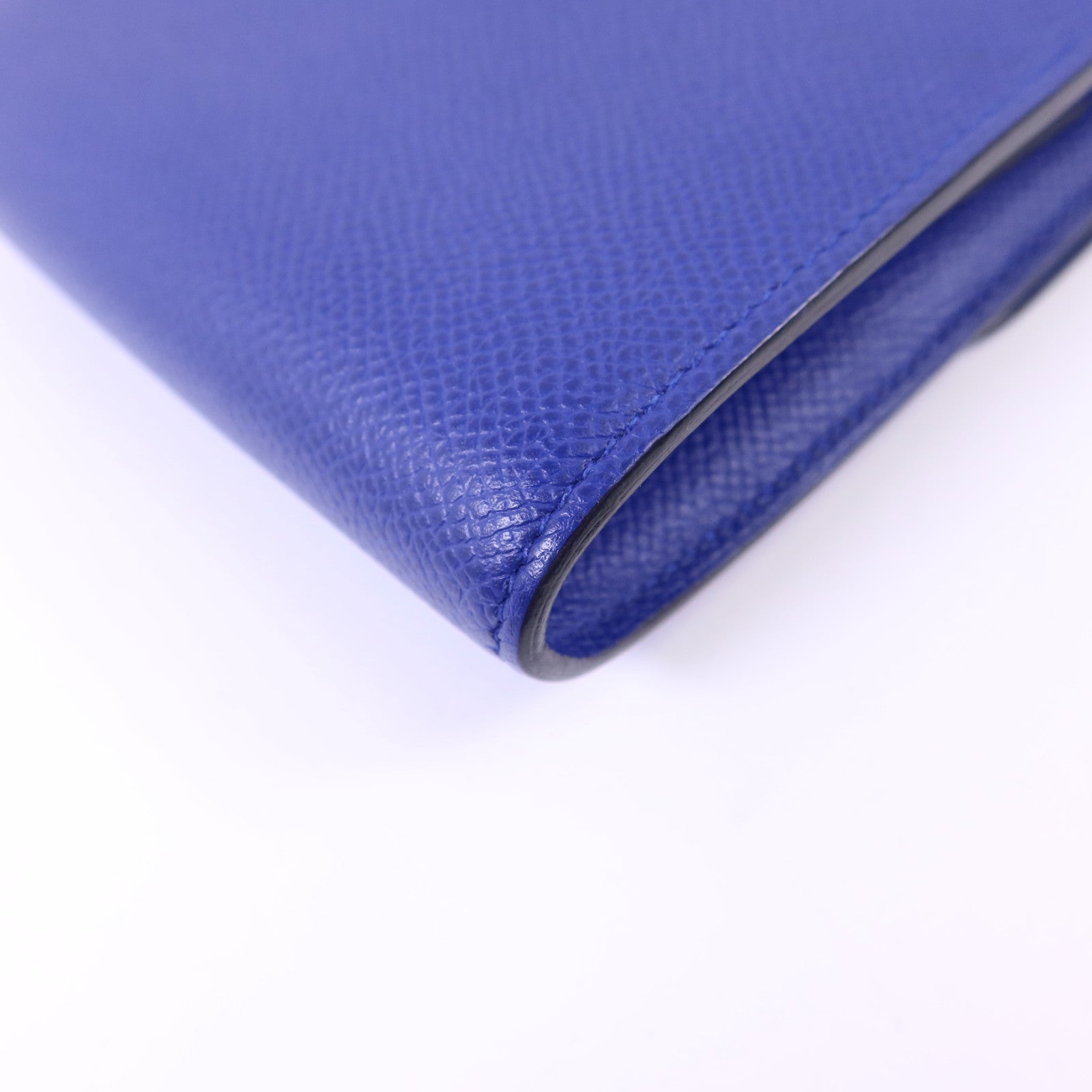 HERMES Epsom皮革Constance金扣錢包Bleu Electrique