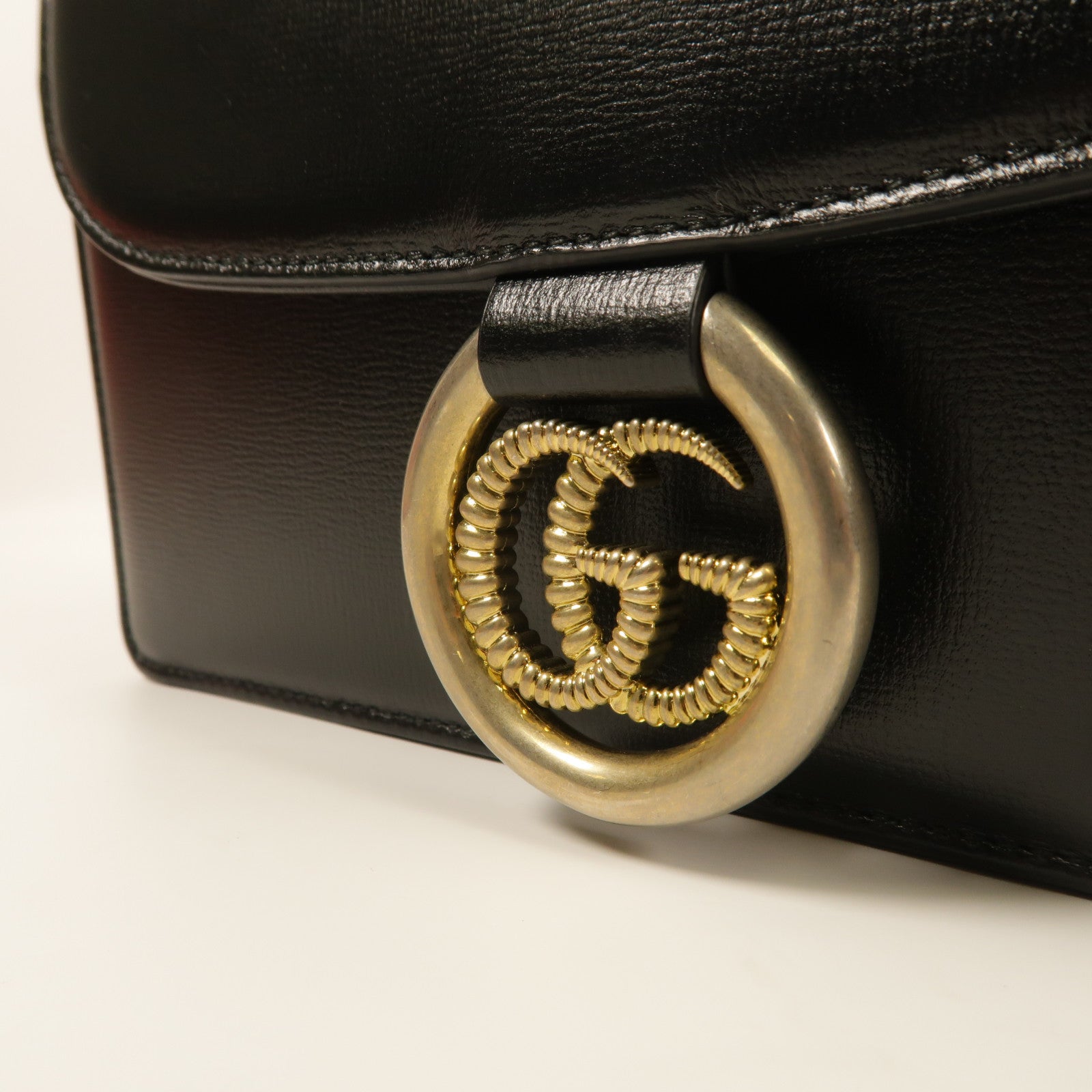 GUCCI GG GHW Shoulder Bag 589474 Calfskin Leather Black