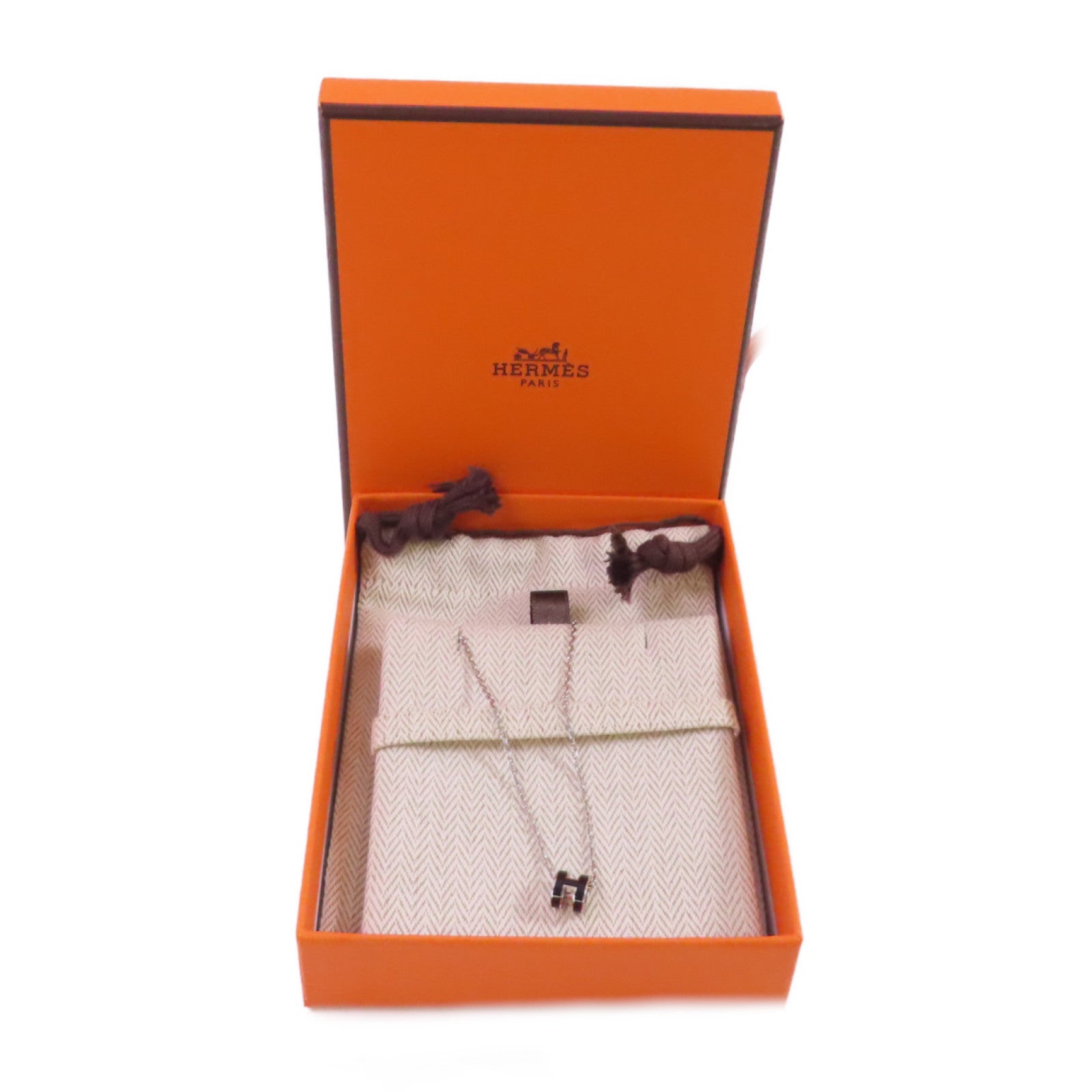 HERMES 金屬/琺瑯Mini Pop H Necklace銀扣項鏈黑色