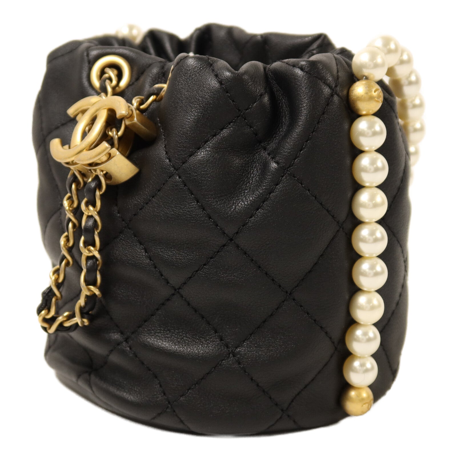 CHANEL 牛皮皮革Mini Pearl Bucket Bag金扣肩背袋