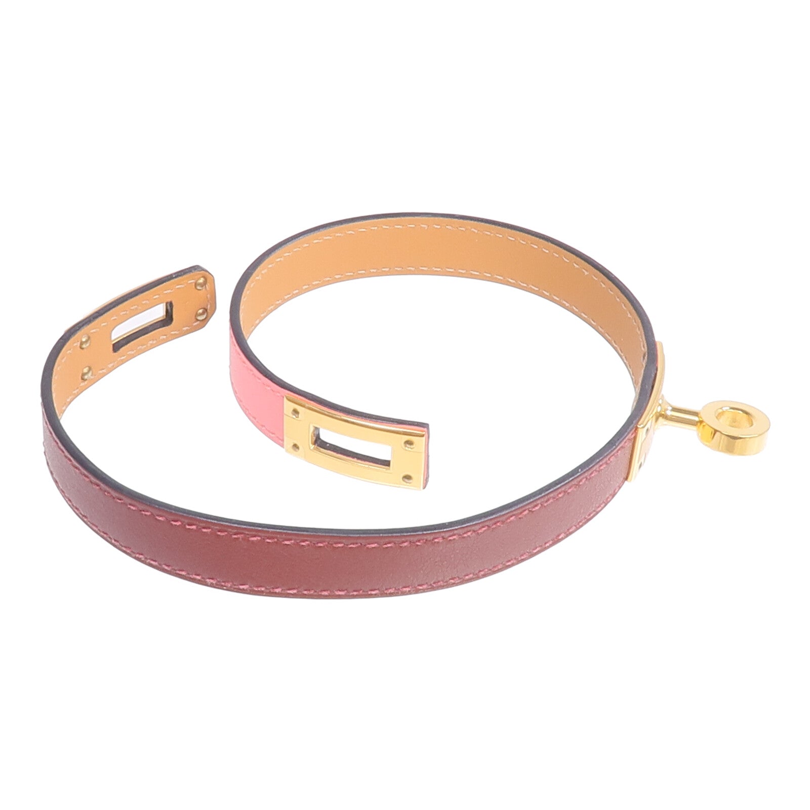 HERMES Swift皮革Kelly Double Tour手鏈Rouge H/Rose Confetti