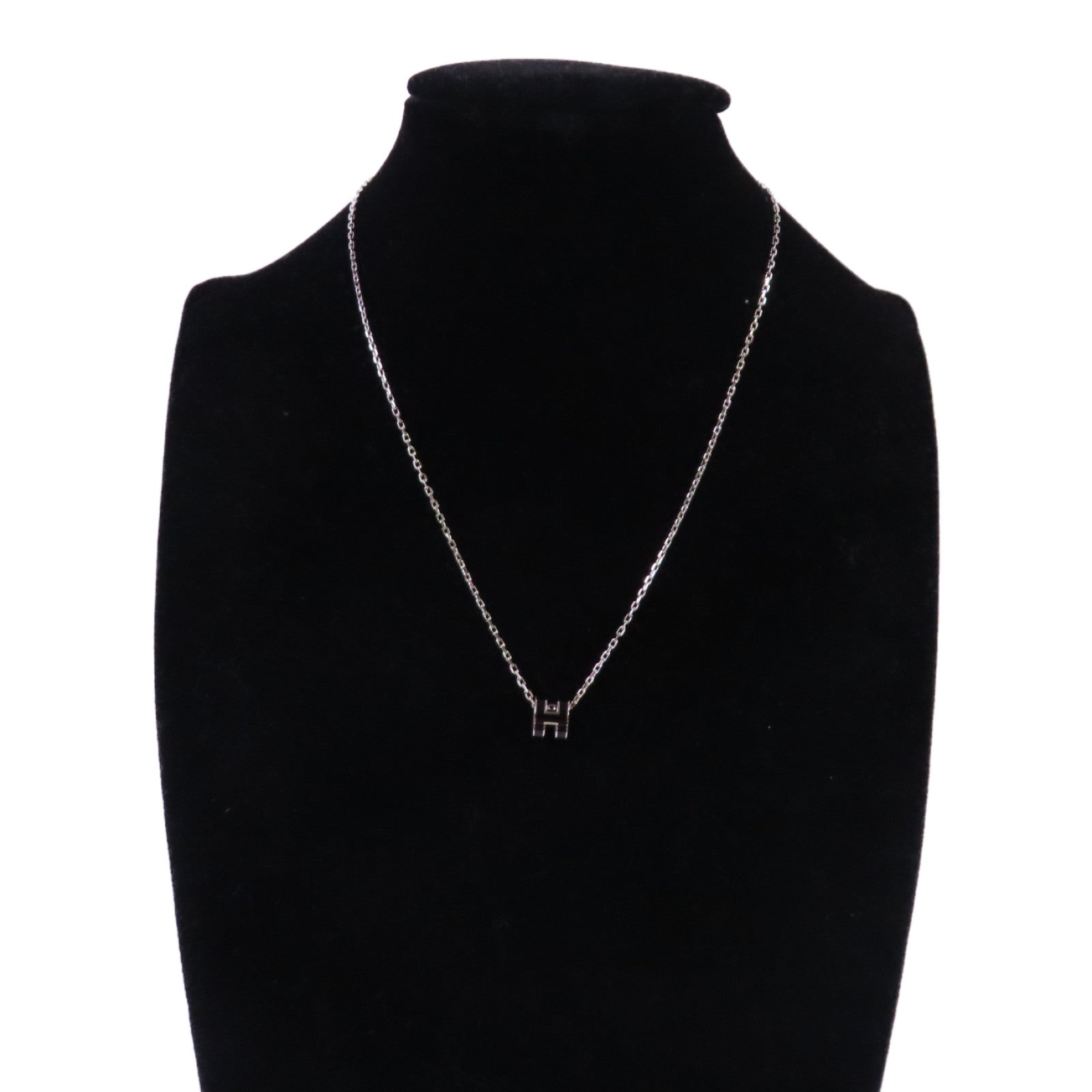 HERMES 金屬/琺瑯Mini Pop H Necklace銀扣項鏈黑色