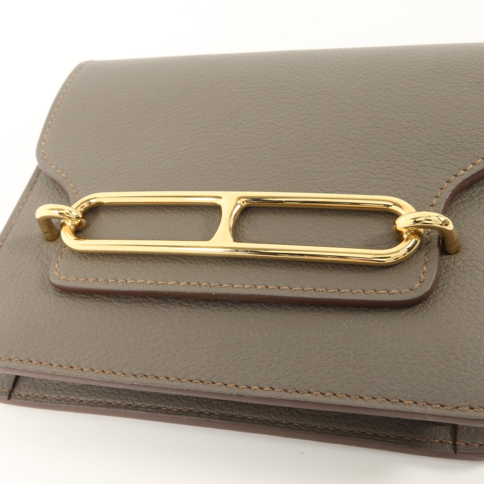 HERMES Evercolor皮革Roulis Slim金扣錢包Gris Meyer