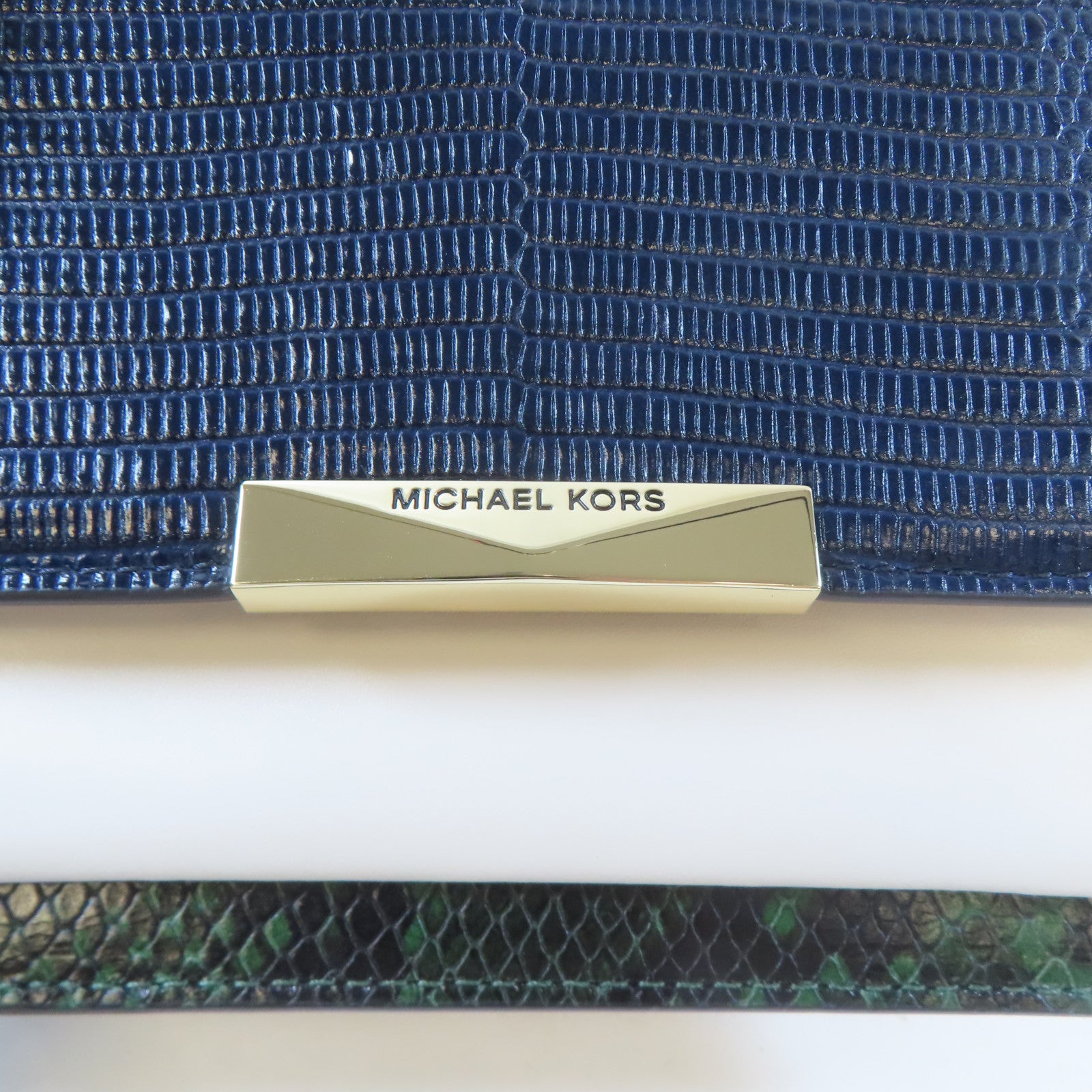 Michael Kors 牛皮皮革Chain Shoulder Bag金扣鏈帶肩背袋藍色/白色/綠色