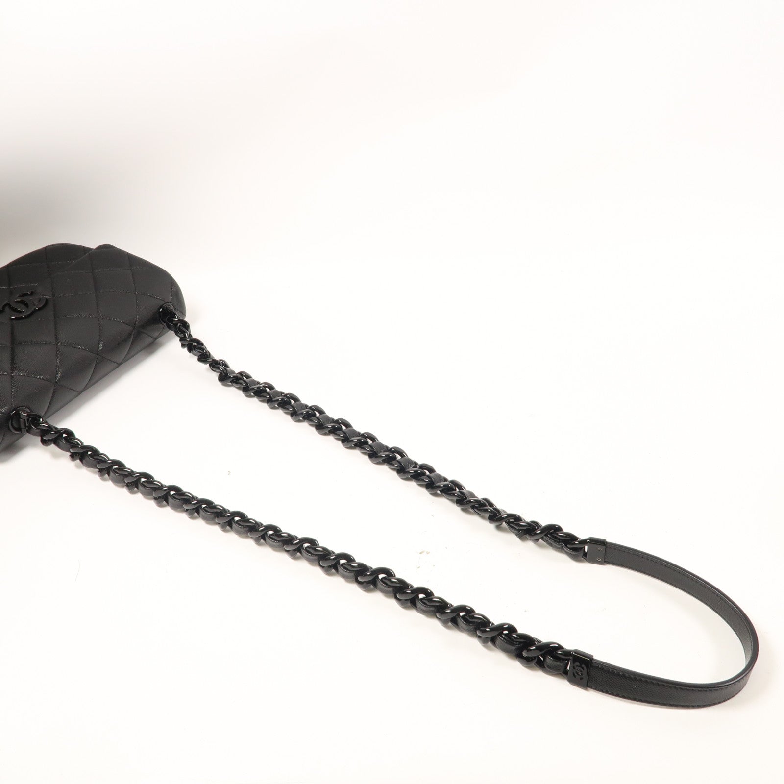 CHANEL 菱格牛皮皮革Chain Shoulder鏈帶肩背袋黑色
