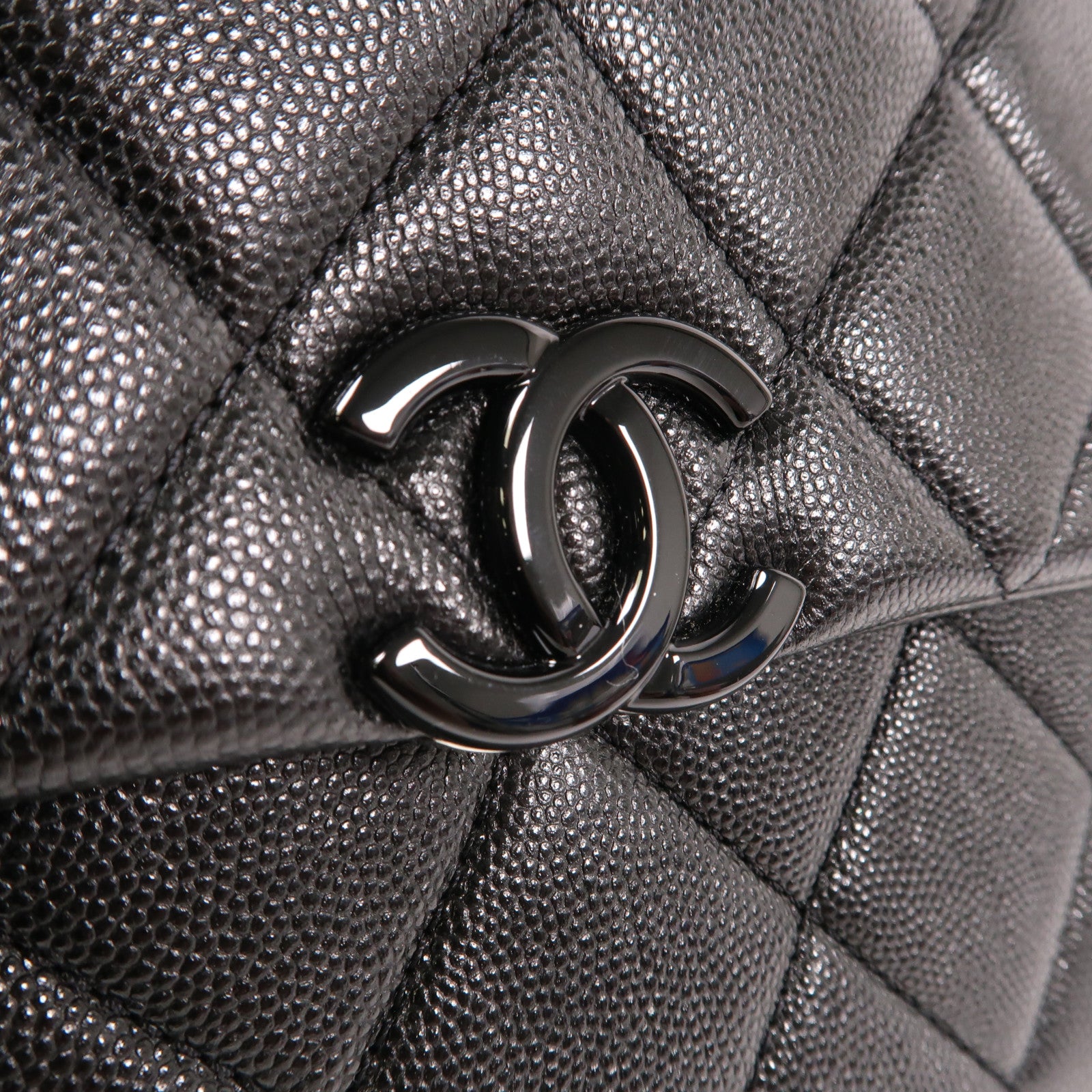 CHANEL 菱格牛皮皮革Chain Shoulder鏈帶肩背袋黑色