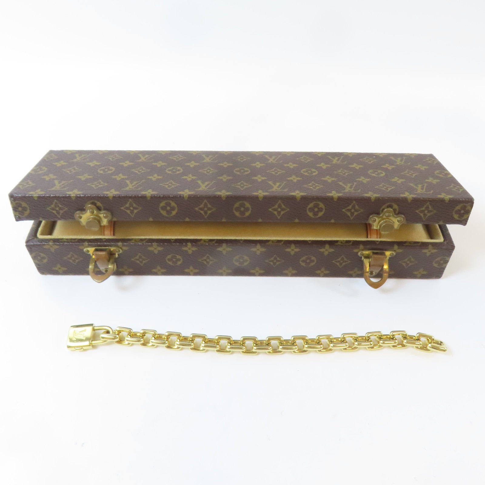 LOUIS VUITTON 18K黃金Padlock Charm Bracelet手鏈#16.5cm