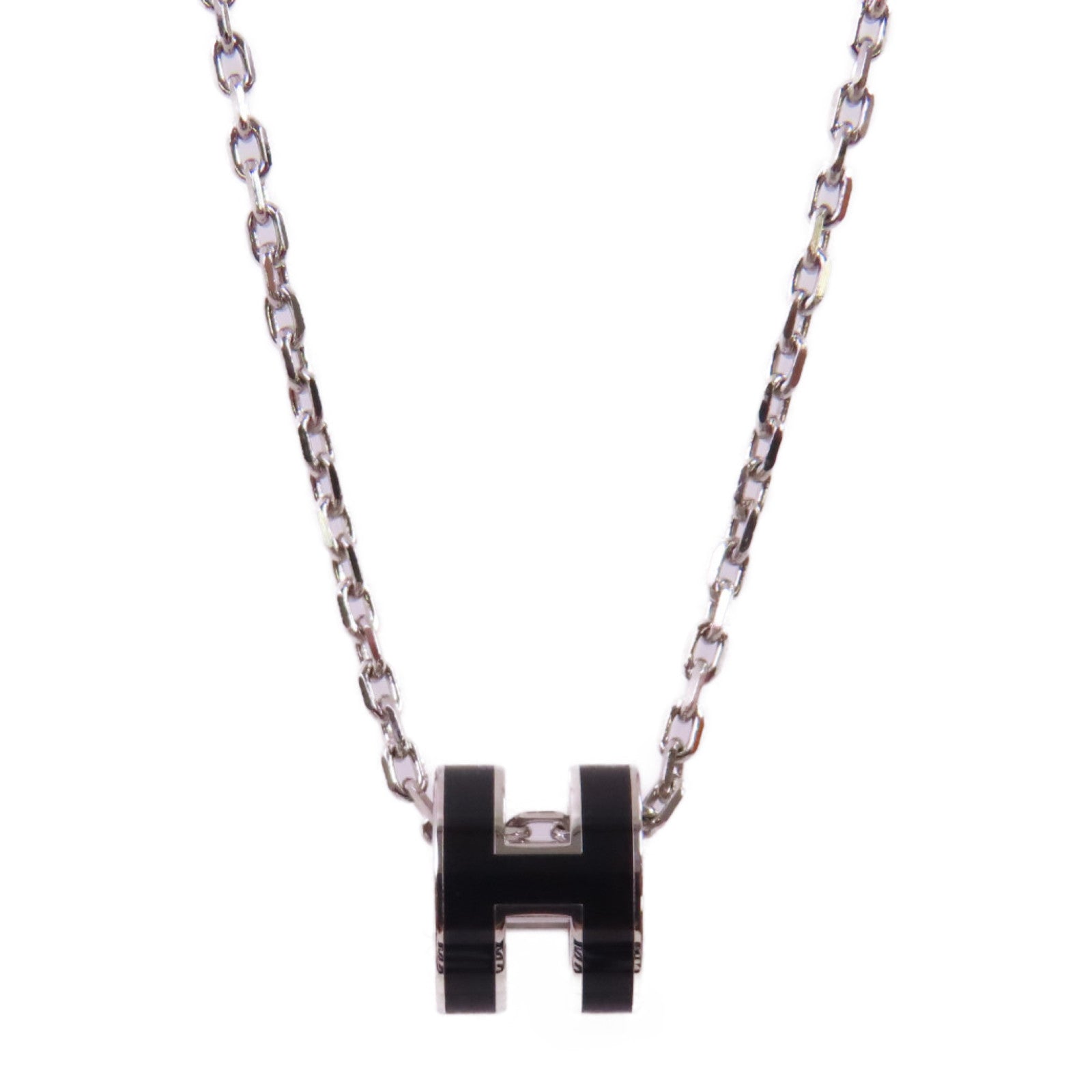 HERMES 金屬/琺瑯Mini Pop H Necklace銀扣項鏈黑色