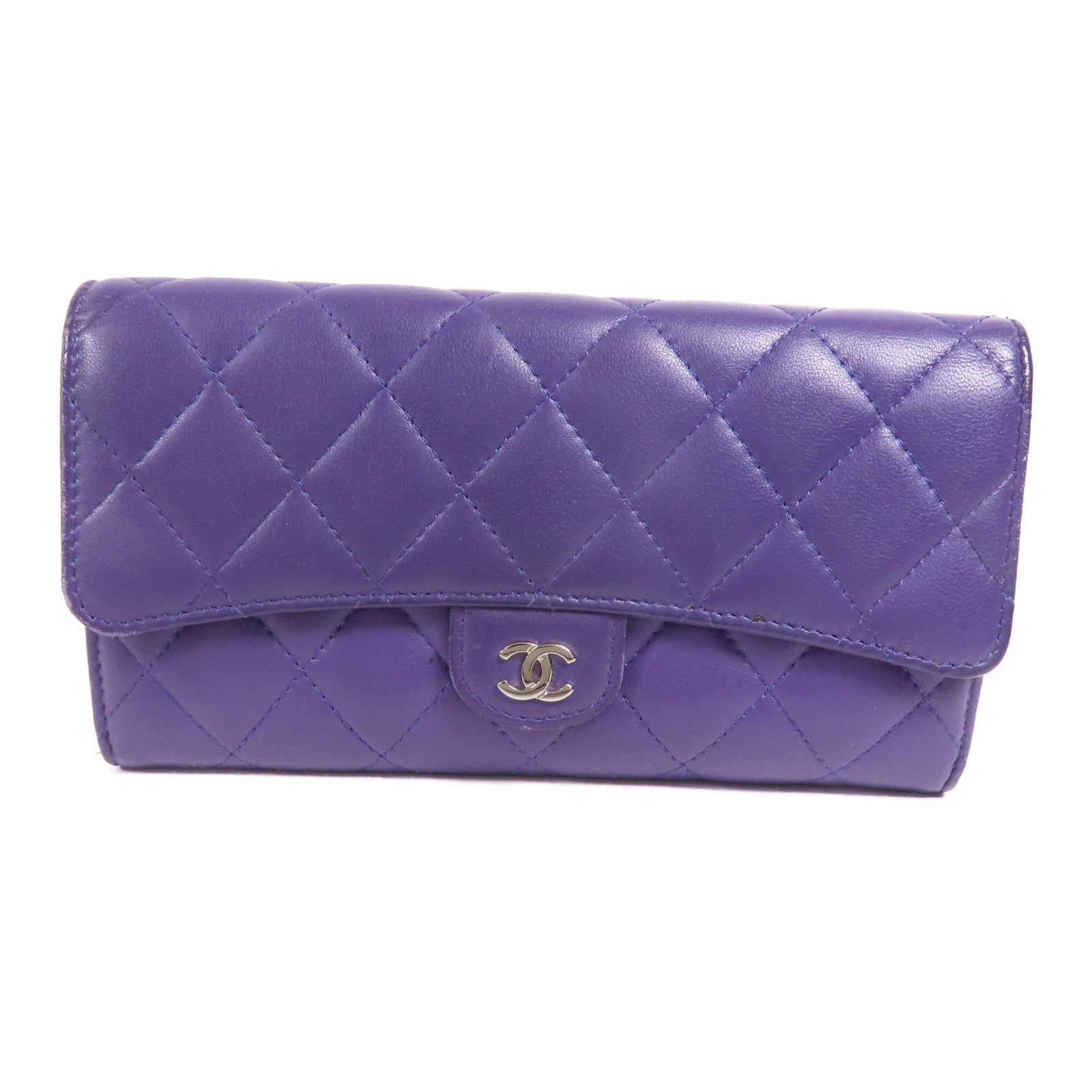 CHANEL 羊皮皮革Long Wallet銀扣長錢包