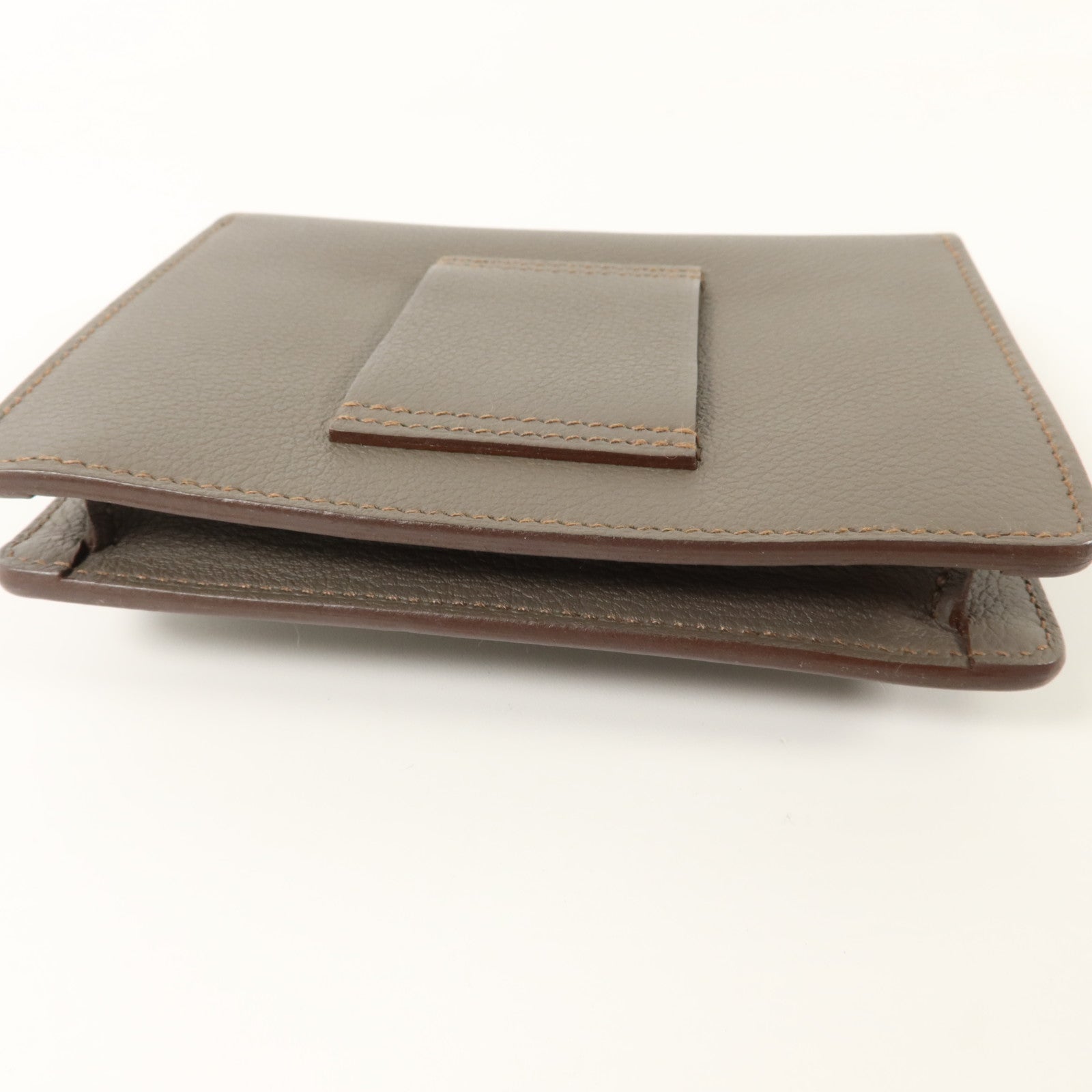 HERMES Evercolor皮革Roulis Slim金扣錢包Gris Meyer