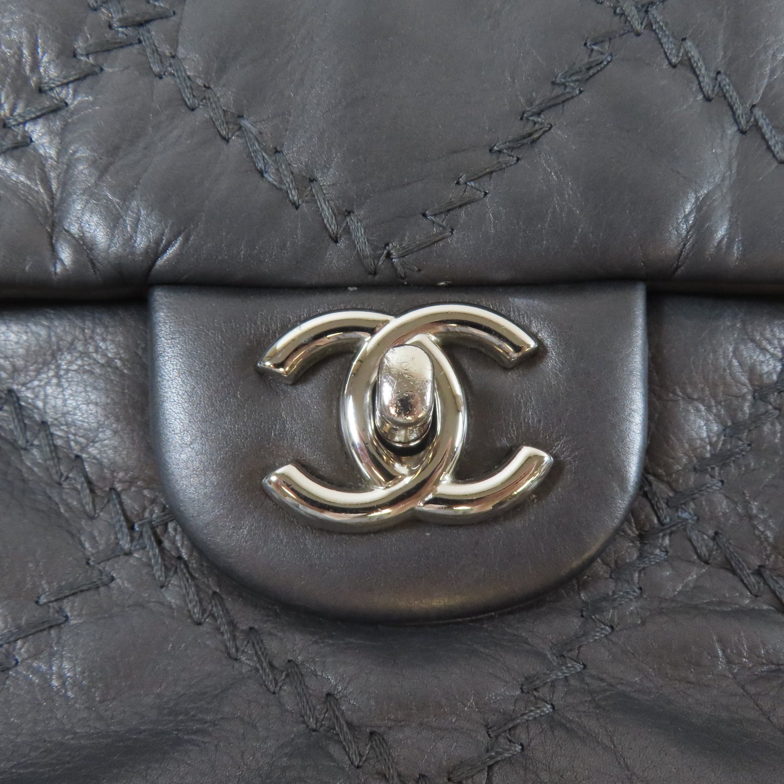 CHANEL 【激減優惠】菱格牛皮皮革Chain Shoulder銀扣鏈帶肩背袋灰色