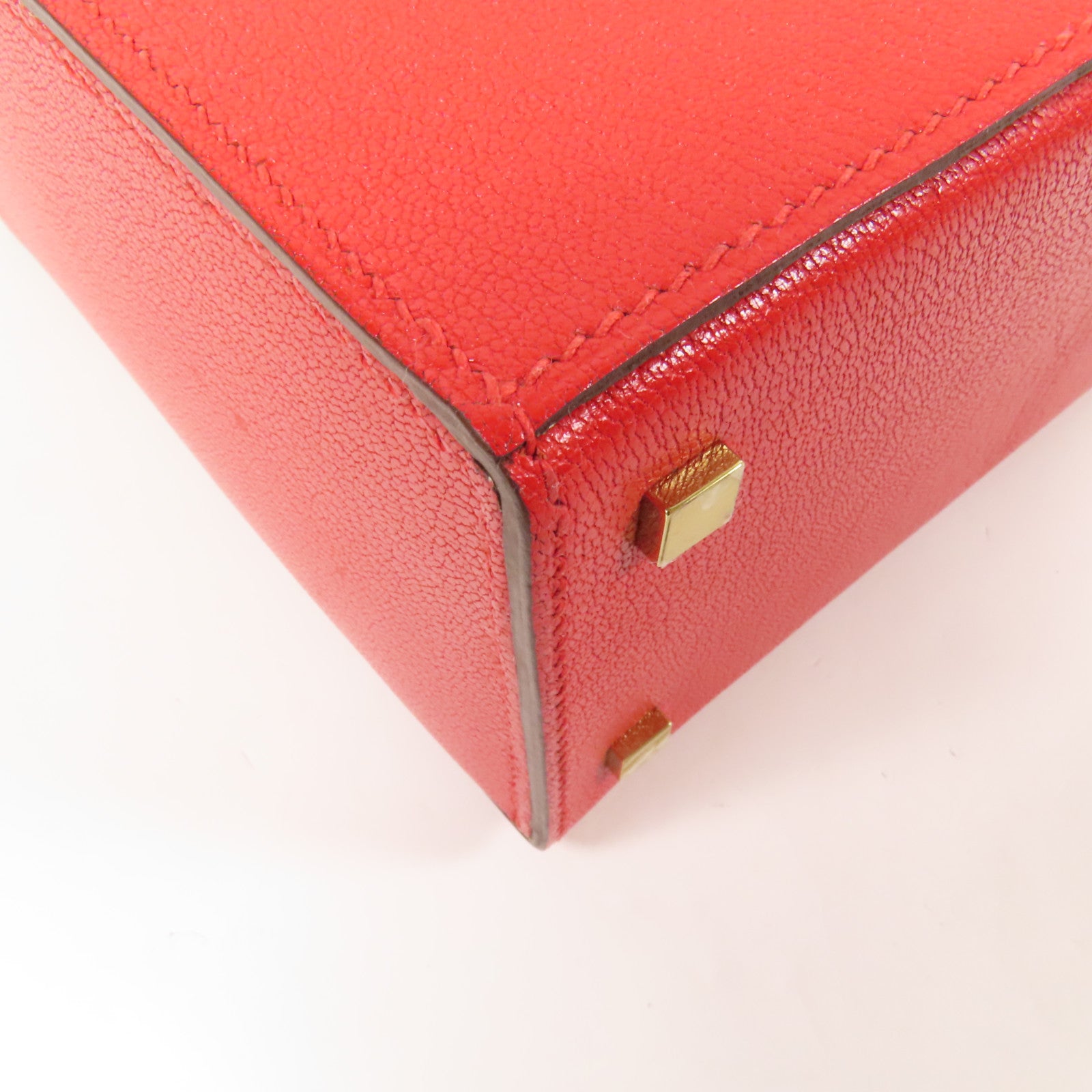 HERMES Chevre皮革Cinhetic Box金扣手挽肩背兩用袋Rouge de Coeur