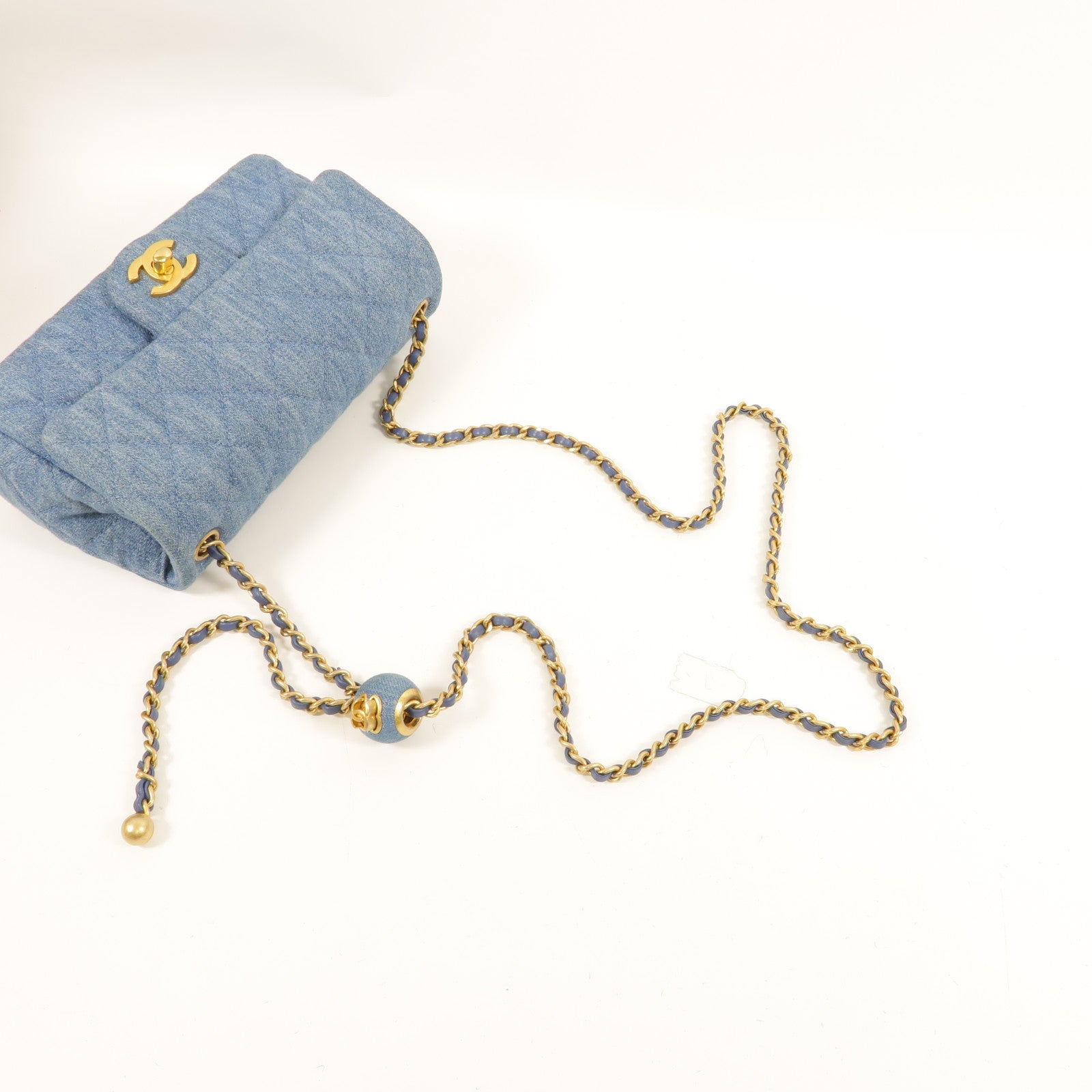 CHANEL Denim Mini Classic 20 Gold Ball肩背袋