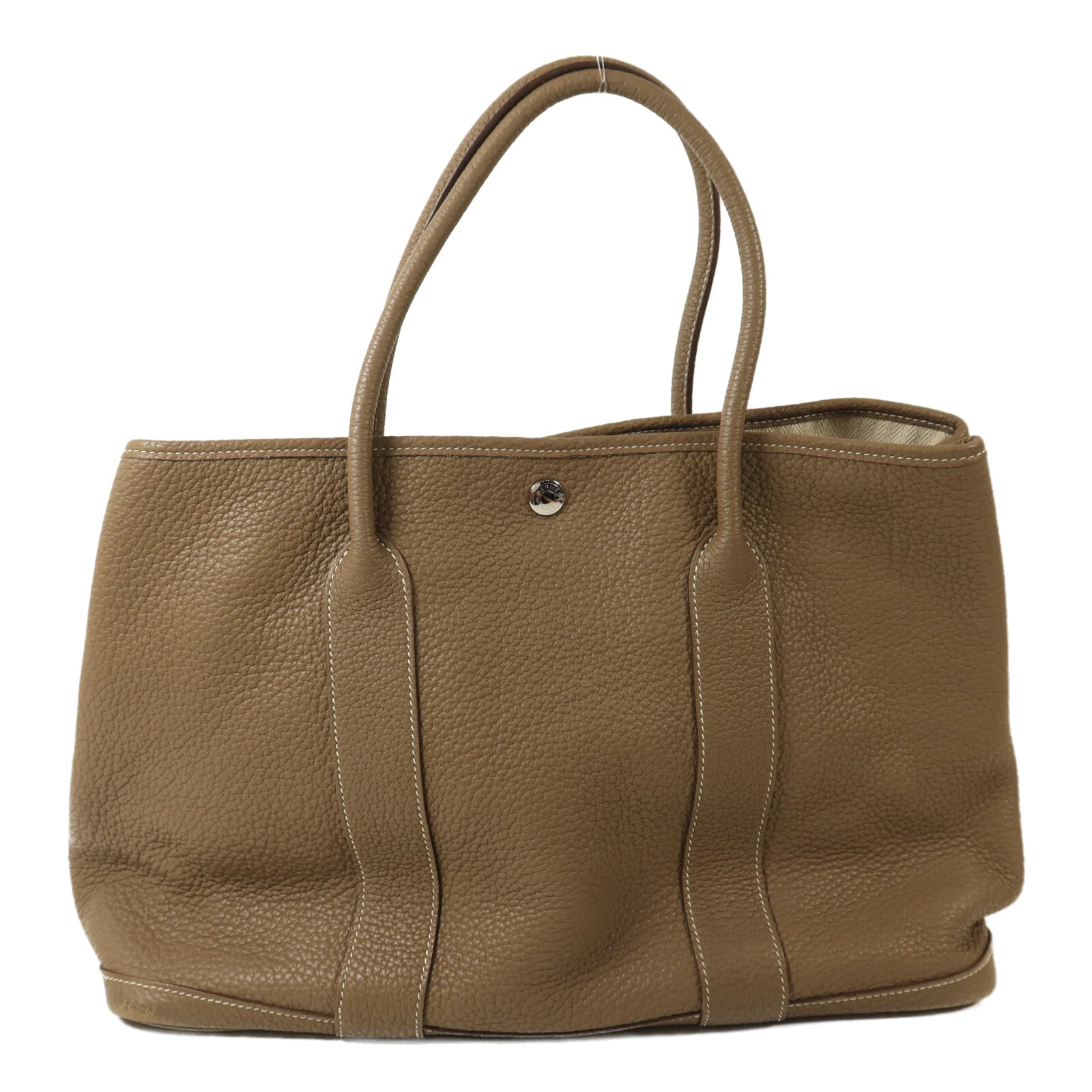 HERMES Clemence皮革Garden Party PM銀扣手挽袋Etoupe