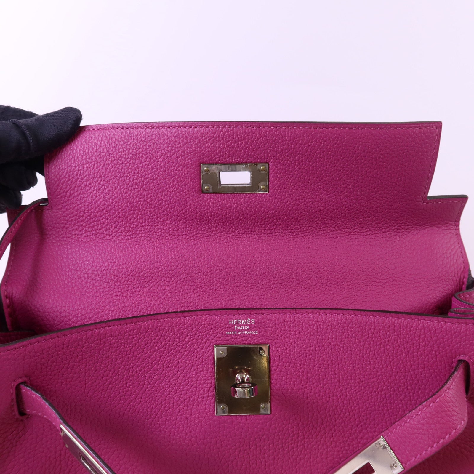 HERMES Togo皮革Kelly 28銀扣手挽肩背兩用袋Rose Pourpre