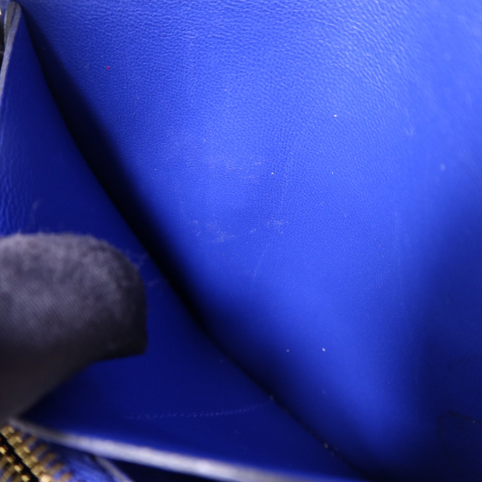 HERMES Epsom皮革Constance金扣錢包Bleu Electrique