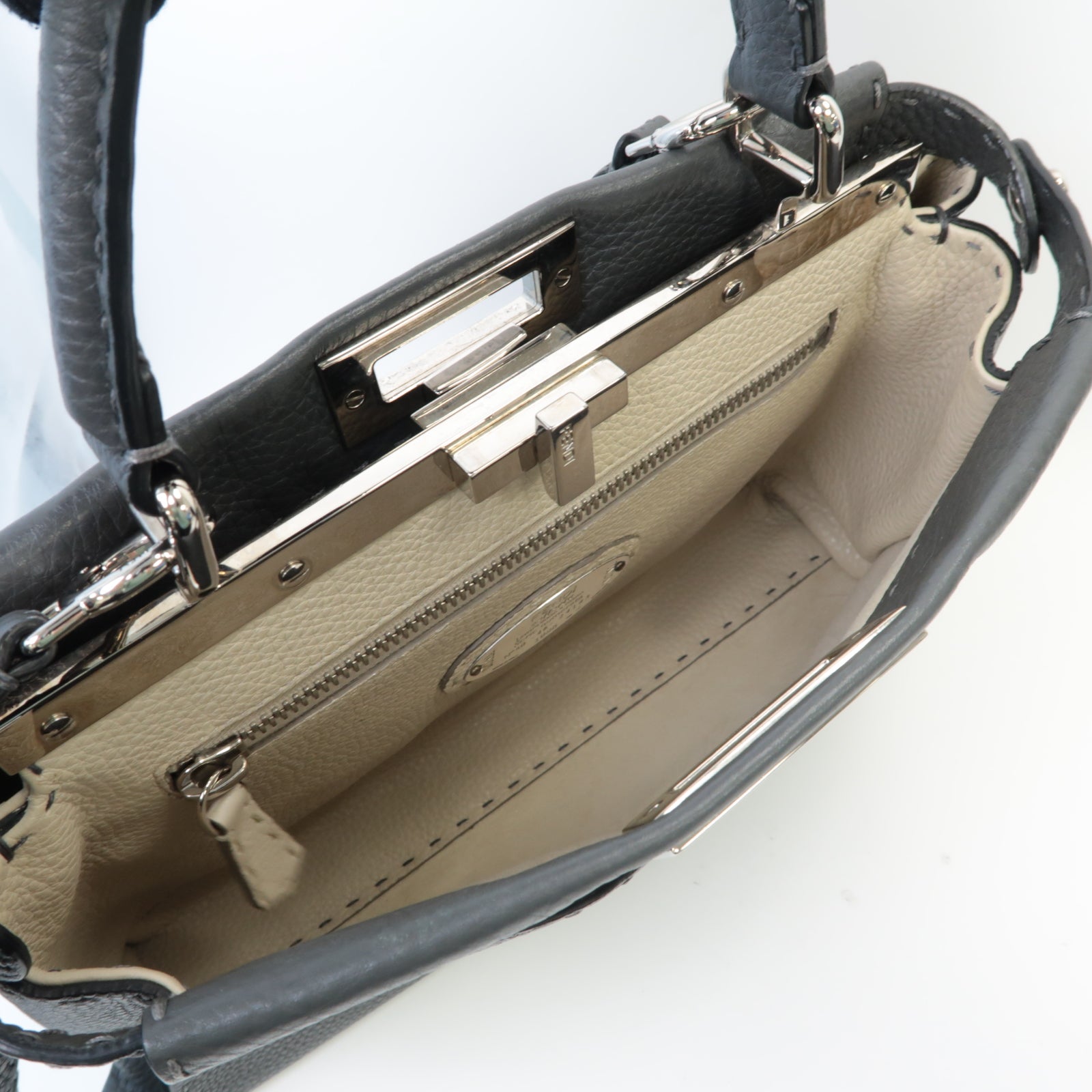 FENDI **【激減優惠】牛皮皮革Peekaboo銀扣手挽肩背兩用袋灰色