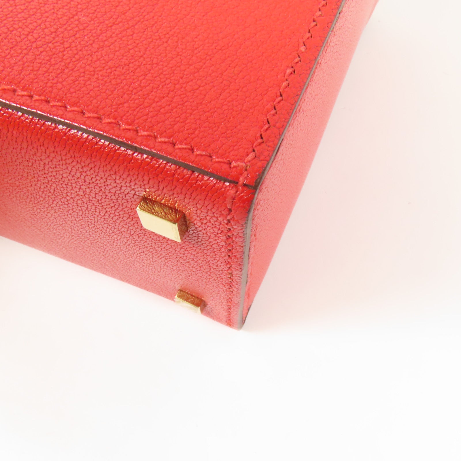 HERMES Chevre皮革Cinhetic Box金扣手挽肩背兩用袋Rouge de Coeur