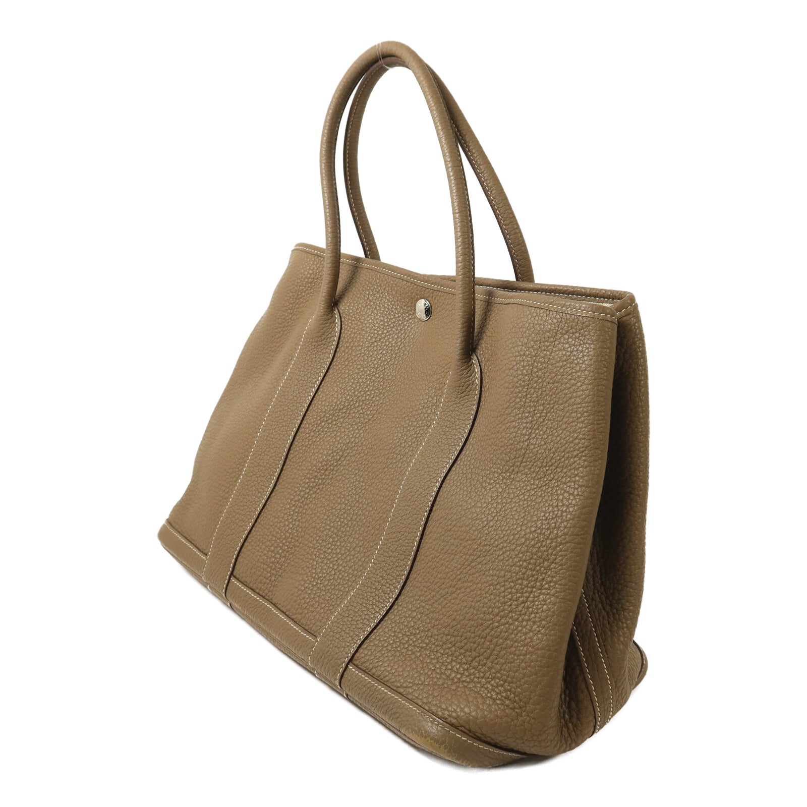HERMES Clemence皮革Garden Party PM銀扣手挽袋Etoupe