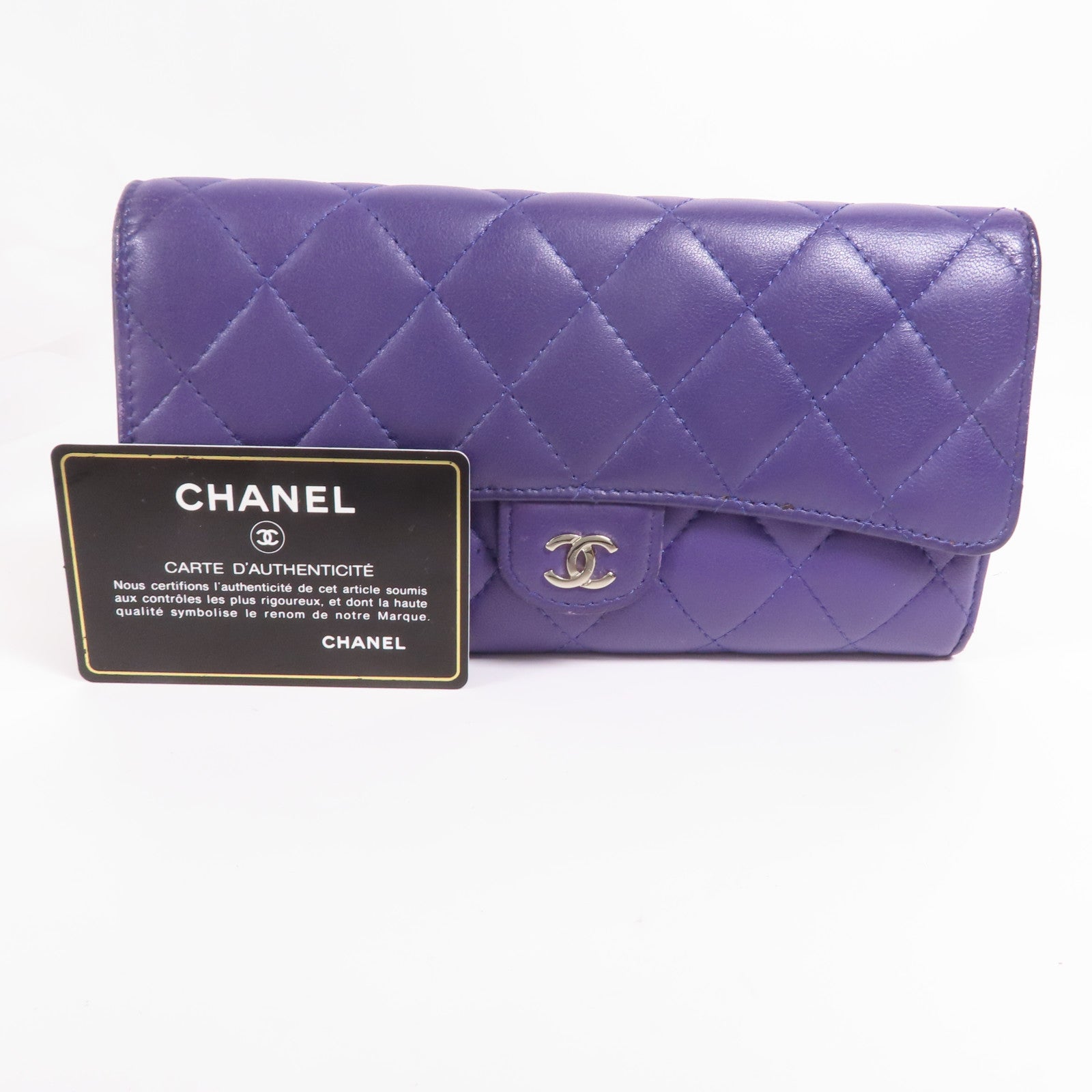 CHANEL 羊皮皮革Long Wallet銀扣長錢包