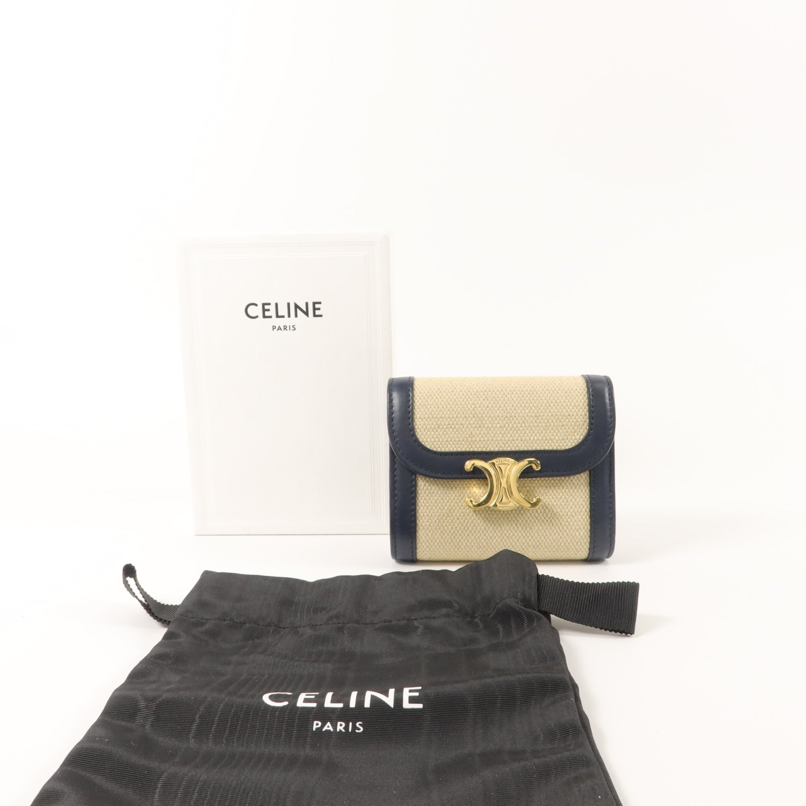 CELINE 牛皮皮革/帆布Triomphe Wallet錢包