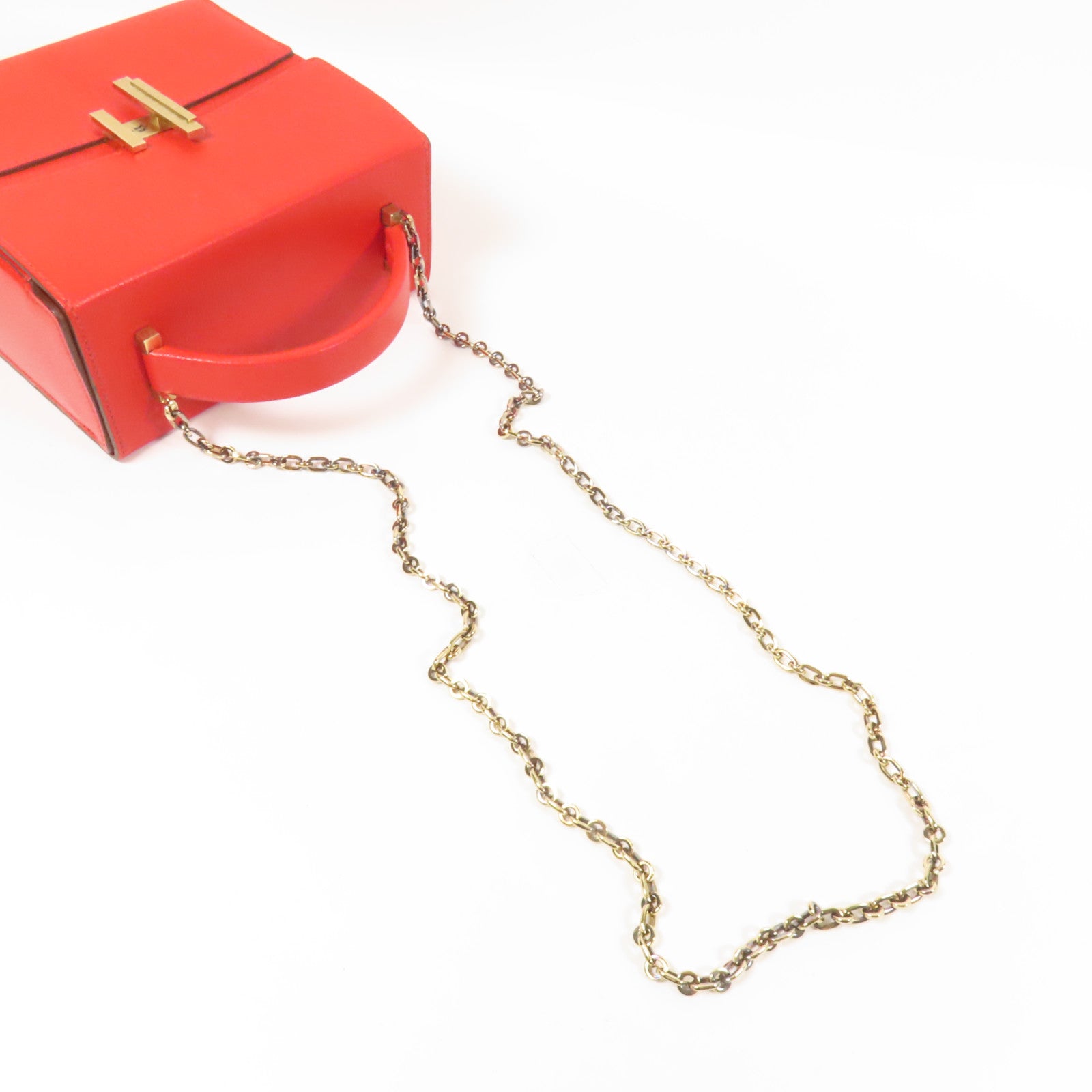 HERMES Chevre皮革Cinhetic Box金扣手挽肩背兩用袋Rouge de Coeur