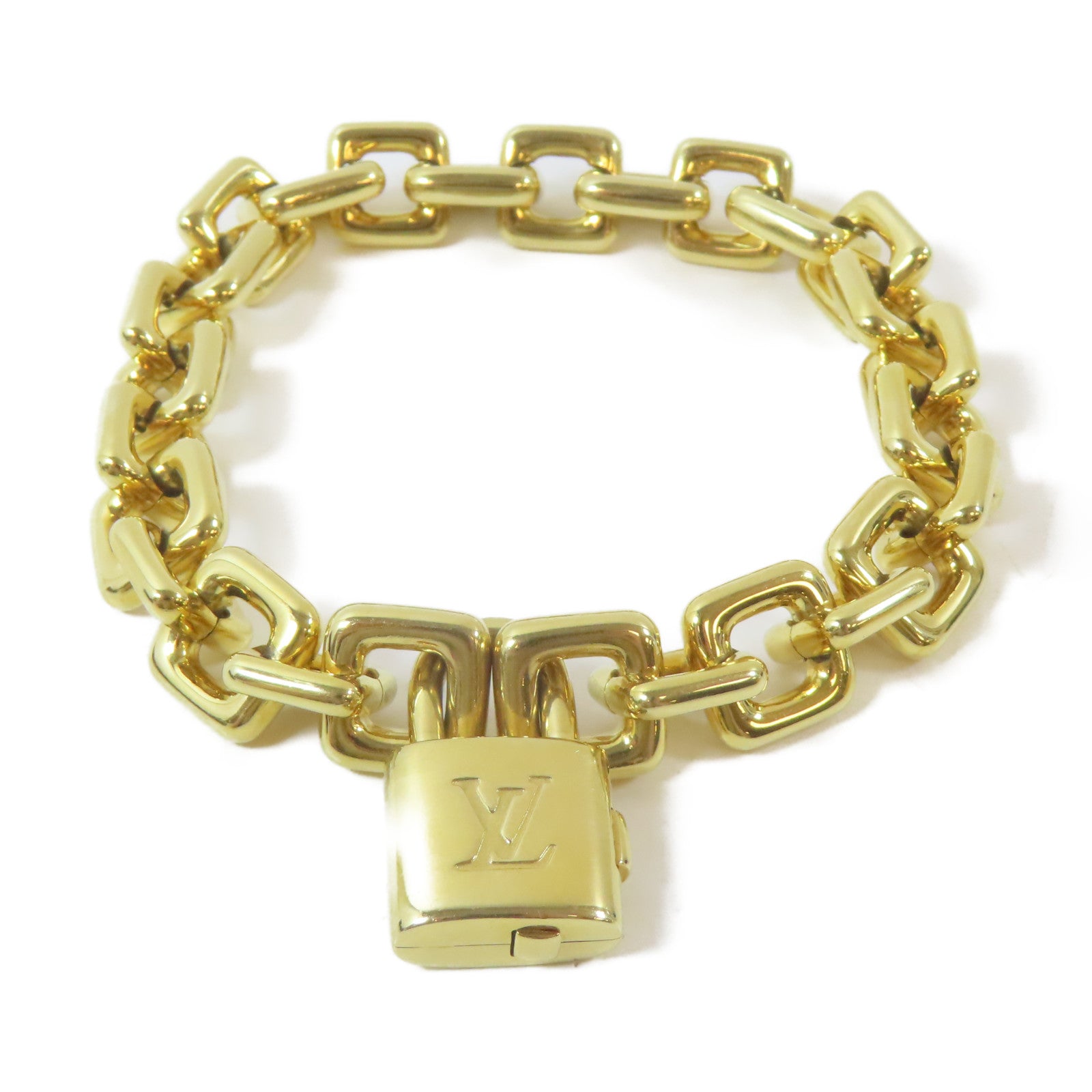 LOUIS VUITTON 18K黃金Padlock Charm Bracelet手鏈#16.5cm