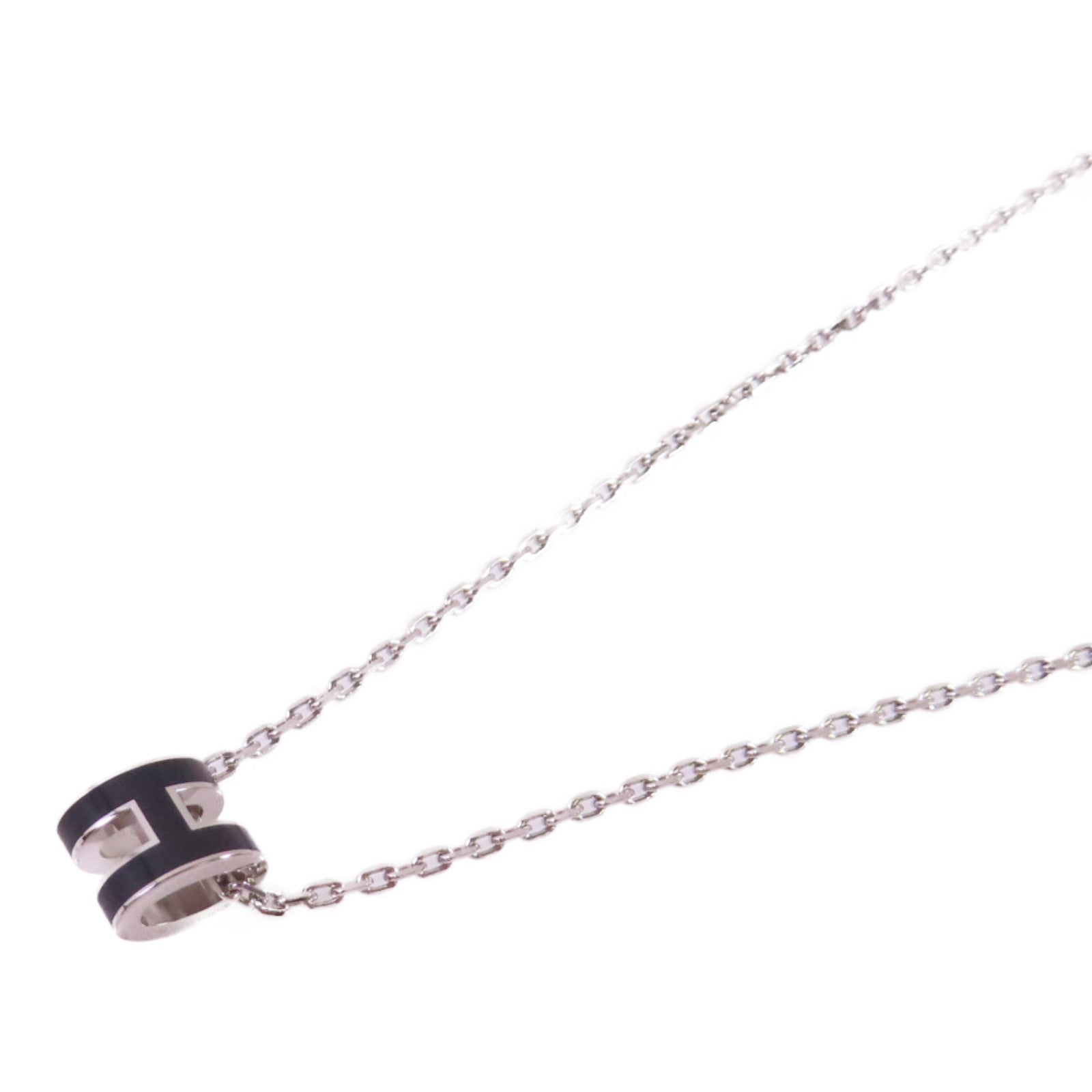 HERMES 金屬/琺瑯Mini Pop H Necklace銀扣項鏈黑色