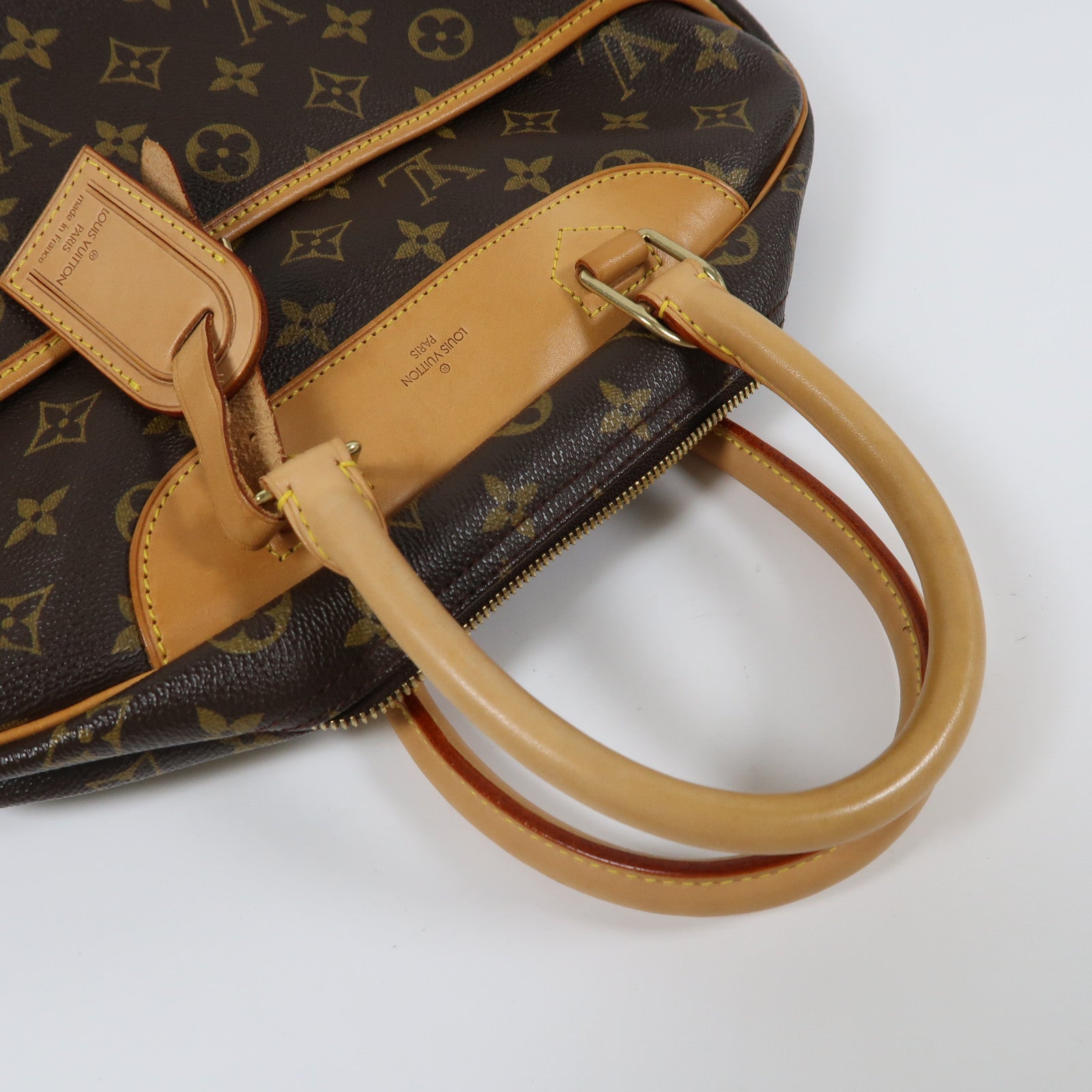 LOUIS VUITTON Monogram Deauville GM Handbag金扣手挽袋啡色