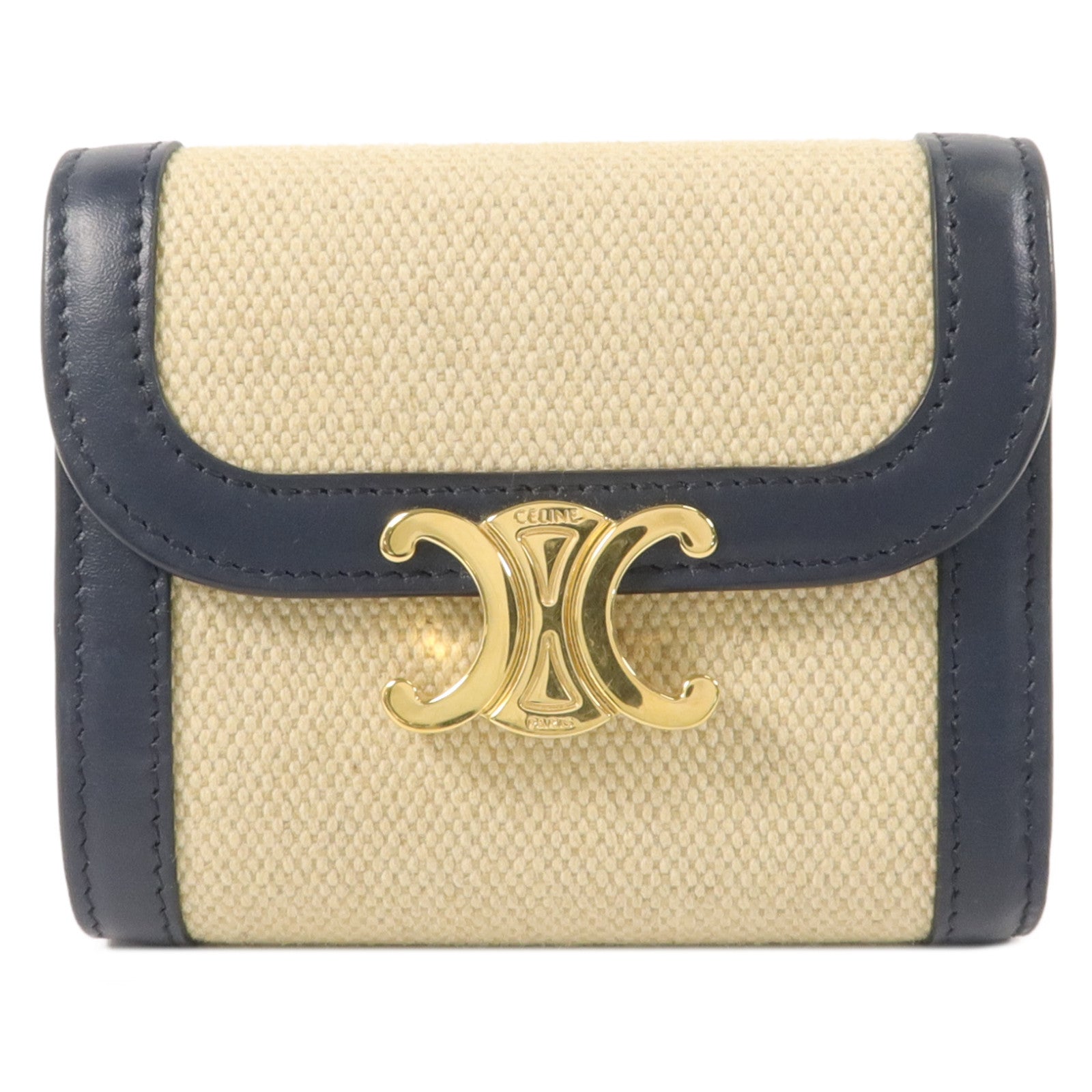 CELINE 牛皮皮革/帆布Triomphe Wallet錢包