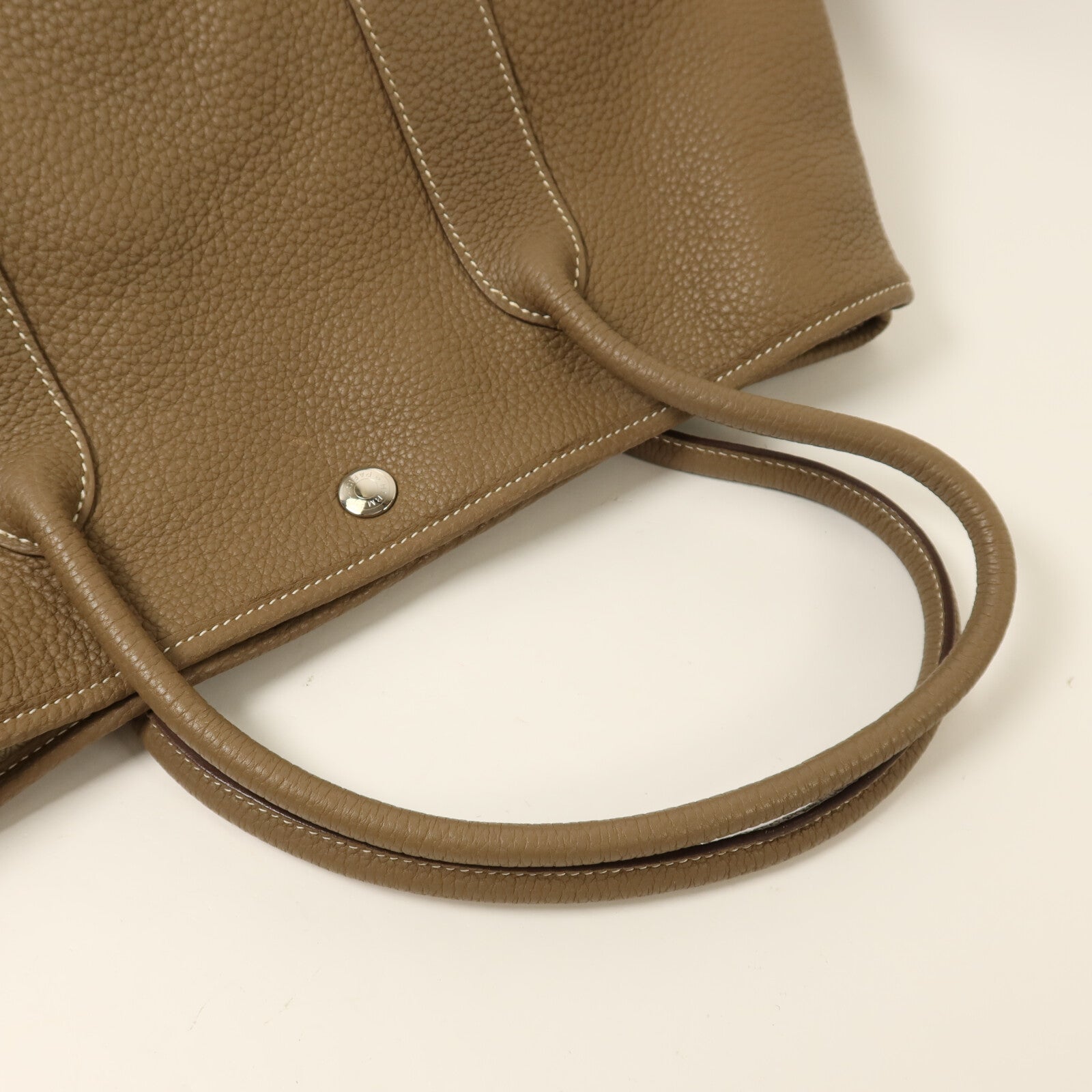 HERMES Clemence皮革Garden Party PM銀扣手挽袋Etoupe