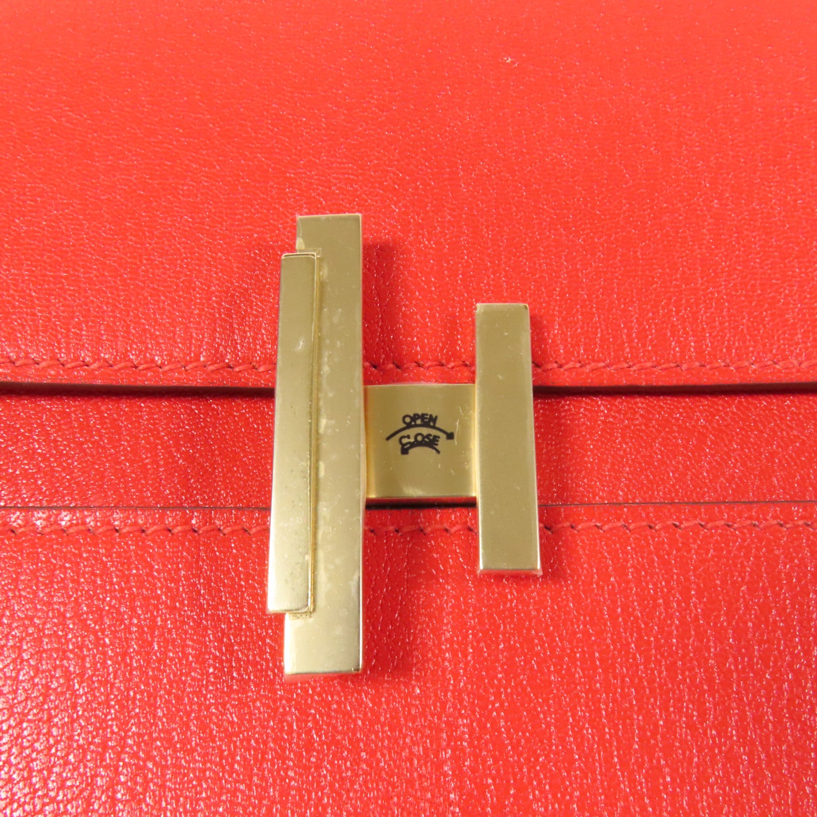 HERMES Chevre皮革Cinhetic Box金扣手挽肩背兩用袋Rouge de Coeur