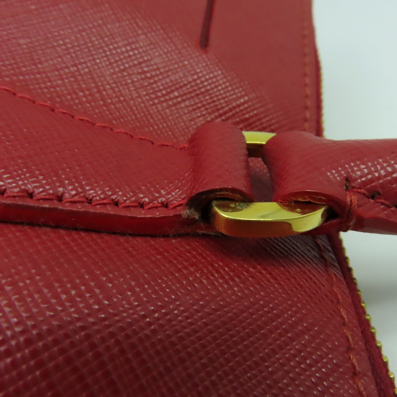 PRADA 【激減優惠】Saffiano皮革Hand Bag金扣手挽袋紅色