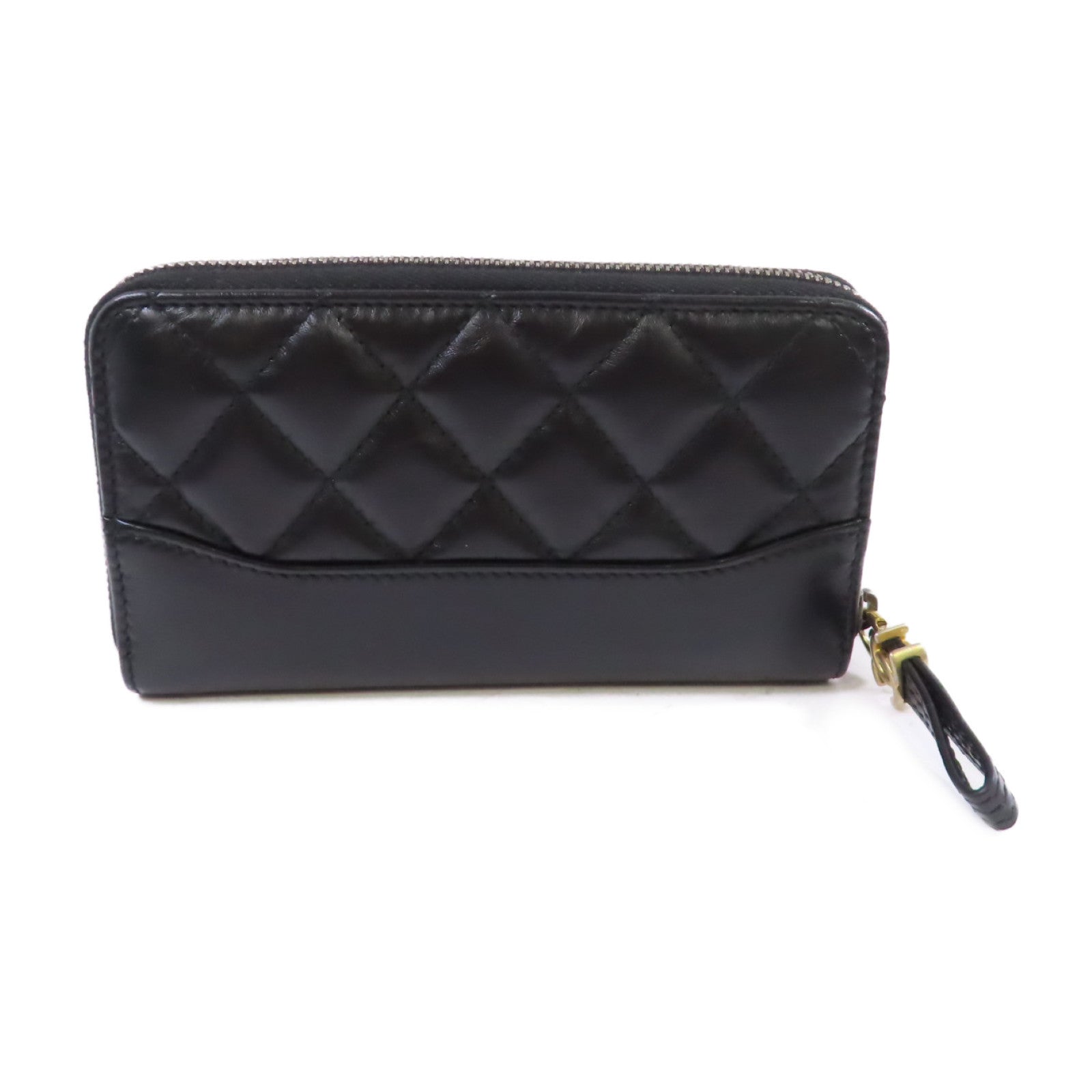 CHANEL 羊皮皮革Zipper Wallet金扣短錢包黑色