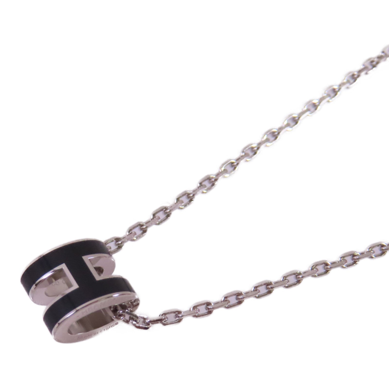HERMES 金屬/琺瑯Mini Pop H Necklace銀扣項鏈黑色