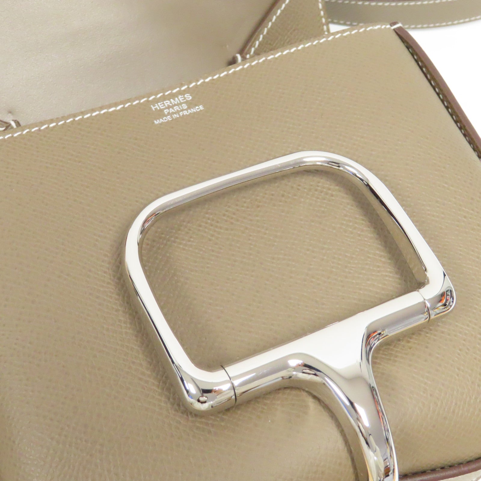 HERMES Epsom皮革Della Cavalleria Mini銀扣肩背袋Etoupe大象灰色