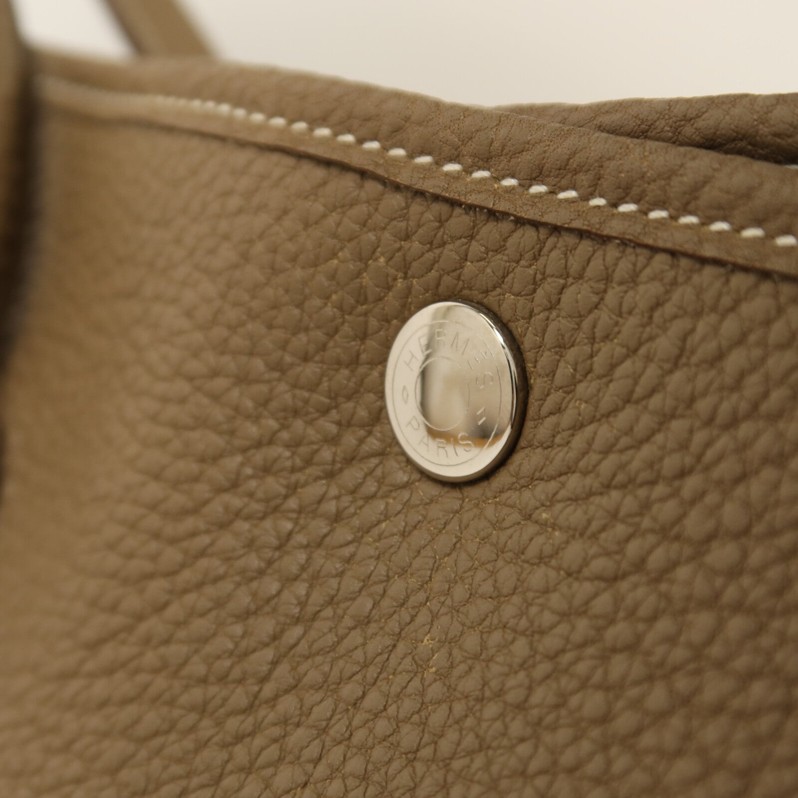 HERMES Clemence皮革Garden Party PM銀扣手挽袋Etoupe