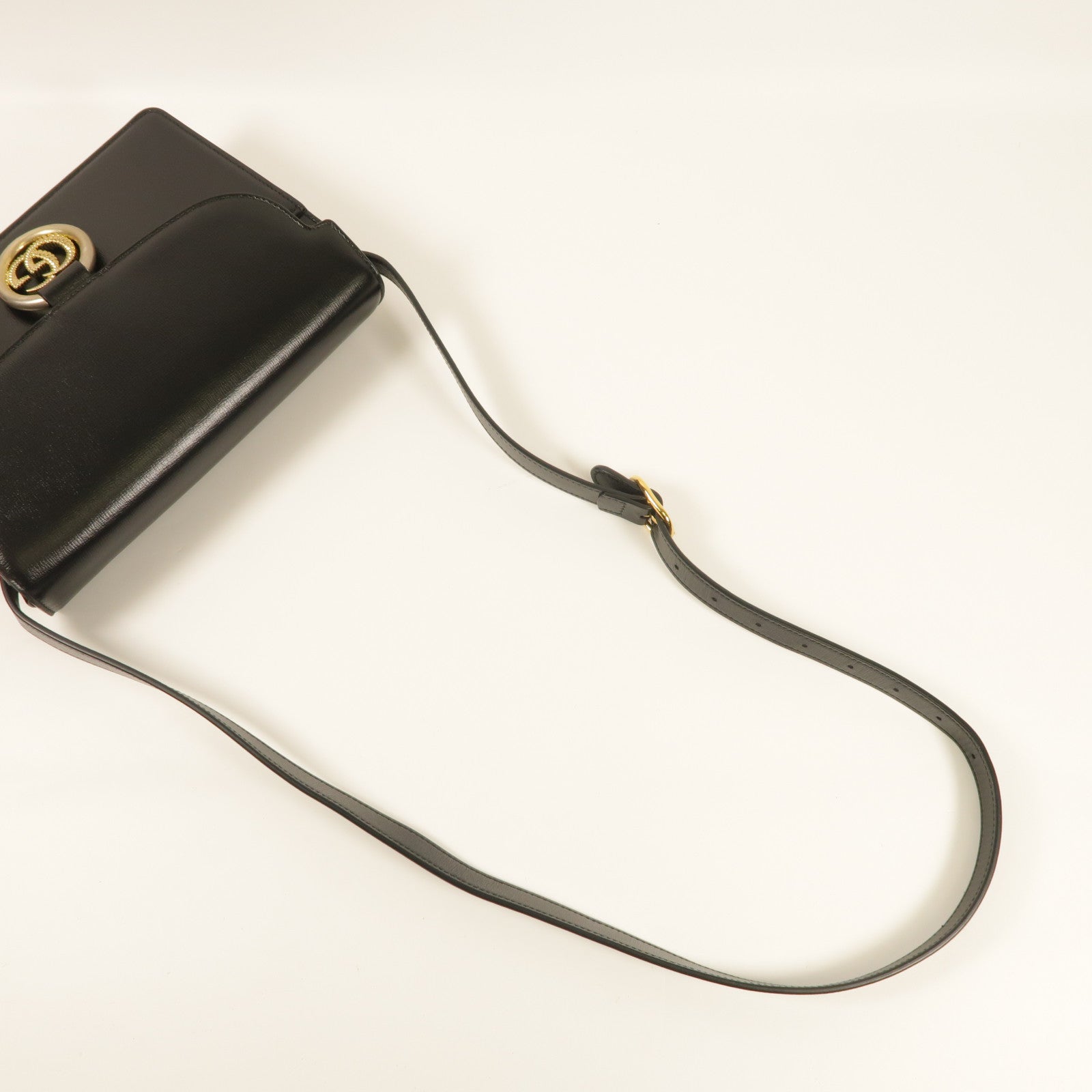 GUCCI GG GHW Shoulder Bag 589474 Calfskin Leather Black