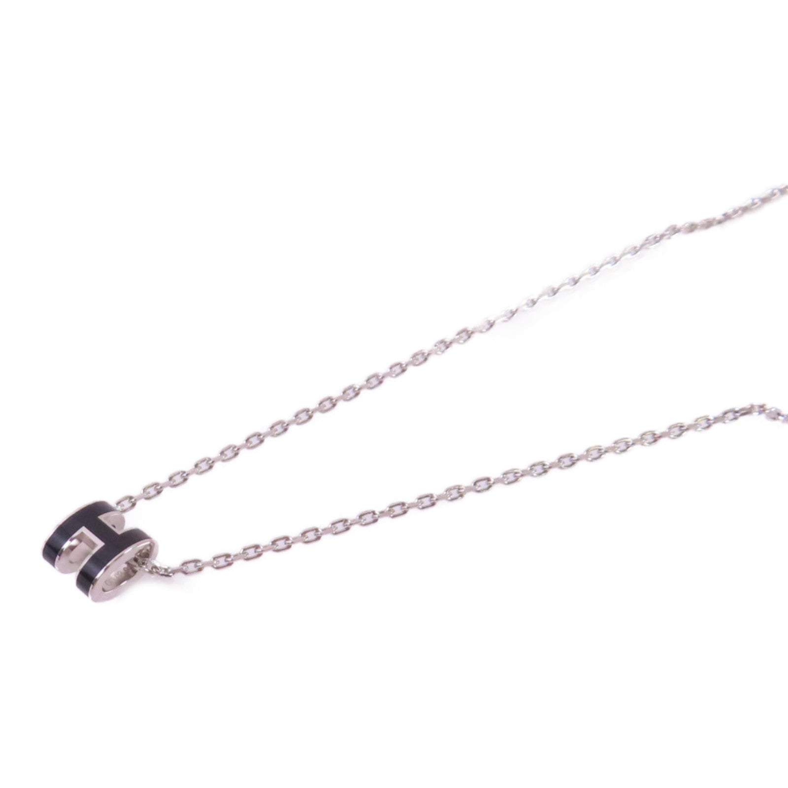 HERMES 金屬/琺瑯Mini Pop H Necklace銀扣項鏈黑色